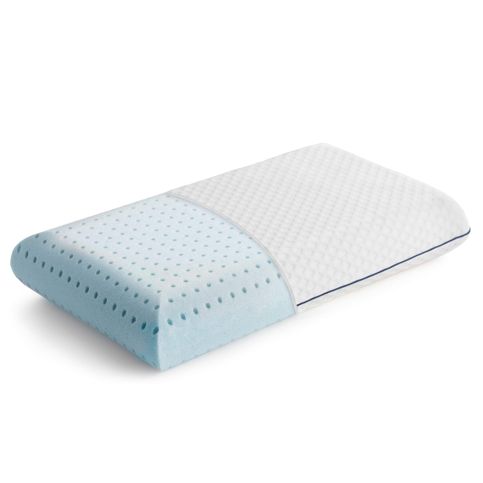 LINENSPA Ventilated Gel Memory Foam Pillow - Queen Size Cooling Pillow for Neck Support - Ideal for Side, Back & Stomach Sleepers - Blue & White - Perfect for Hot Sleepers & Pain Relief