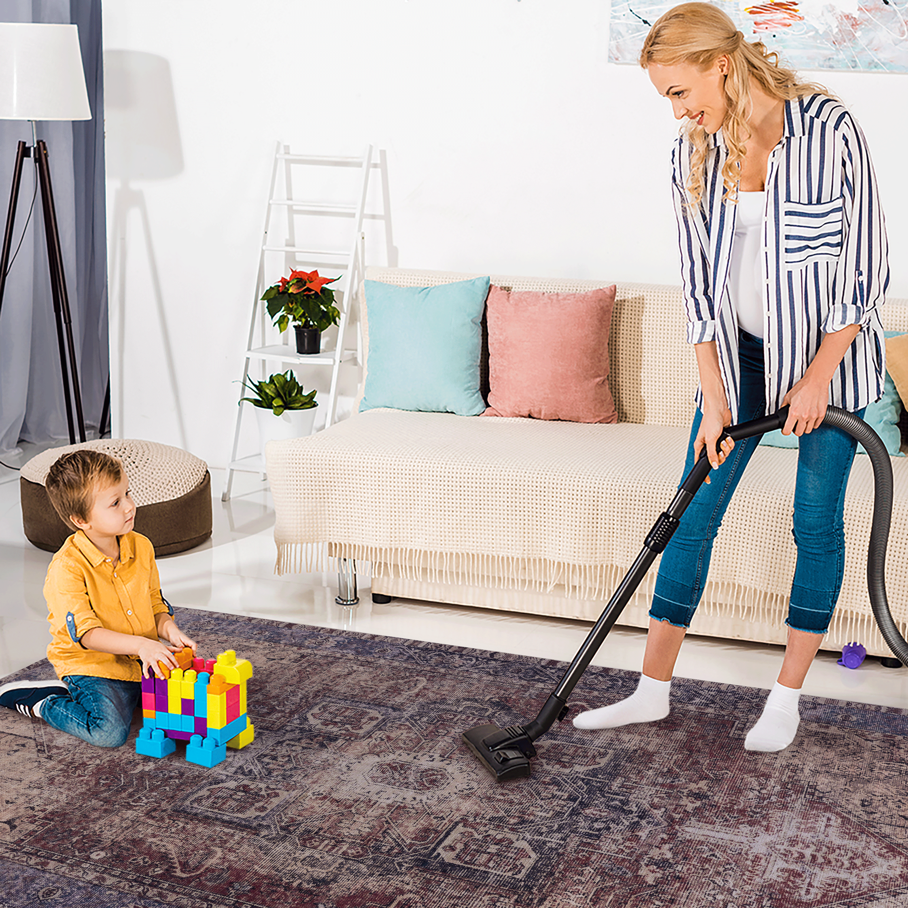 DTY Signature 5x8 Washable Low Pile Area Rugs - Non Slip, Non Shedding, Foldable - Kid & Pet Friendly Living Room, Bedroom, Kitchen Rug (Burgundy/Blue, 5'x8') - Perfect for Cozy Home Decor and High Traffic Areas