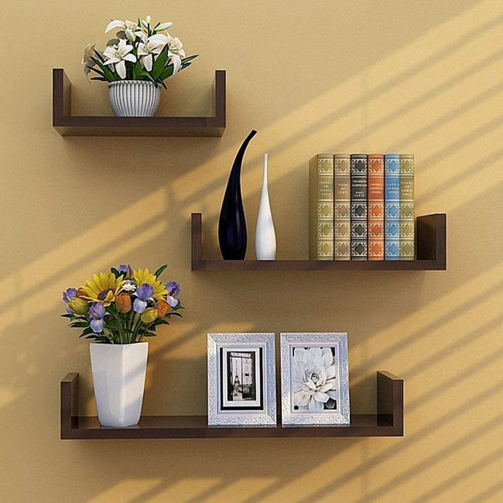 Nordic Floating Wall Shelf - Modern Wooden Shelves for Home Decor, Books, TV & Storage | Wall Mounted Display Shelf for Living Room, Bedroom & Office (Color: B)