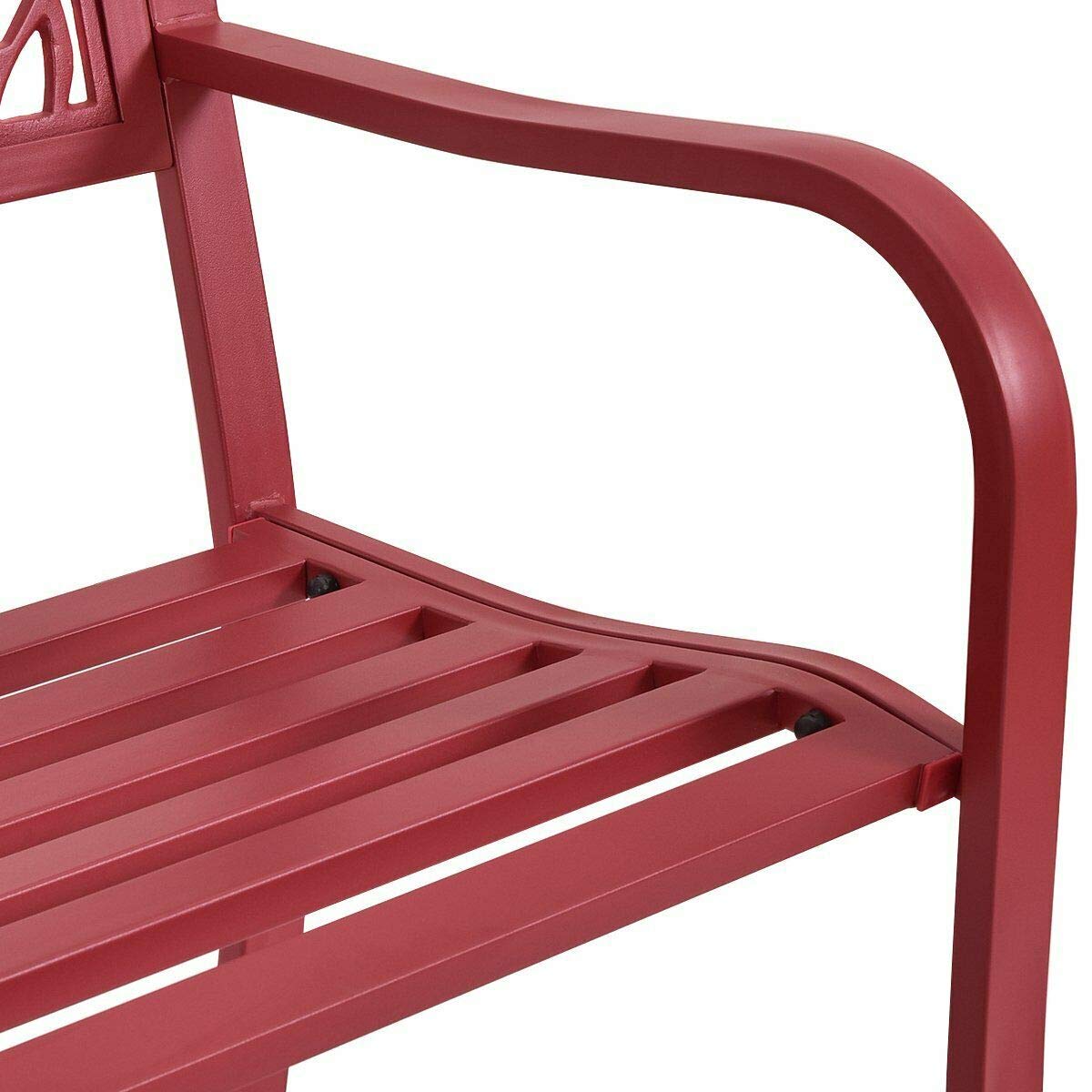 MAREEYA SHOP Cast Iron Garden Bench - Outdoor Patio Furniture for Yard, Park & Porch - Durable Red Metal Chair for Relaxing in Backyard, Garden or Outdoor Spaces