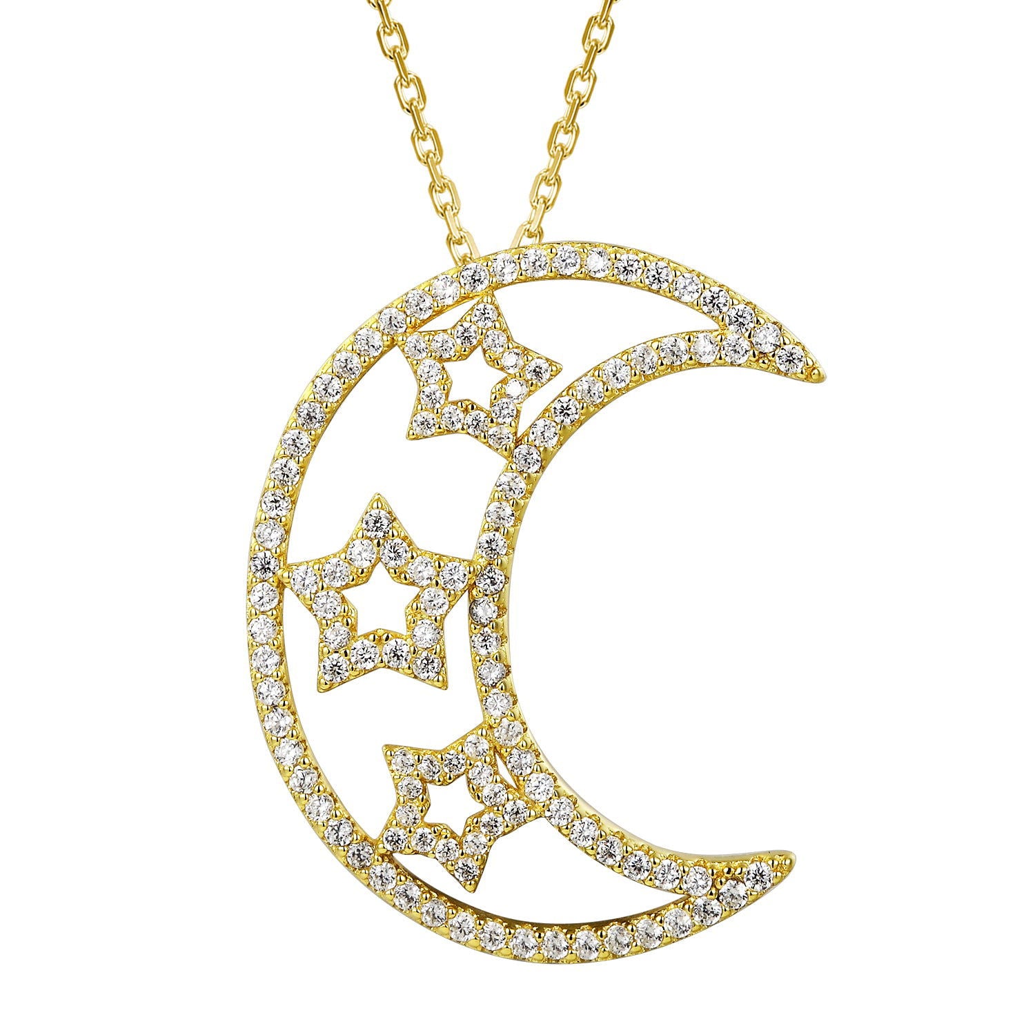 Gold Tone Crescent Moon and Star Pendant Necklace Set - Perfect for Boho Jewelry, Layering, and Gift Giving