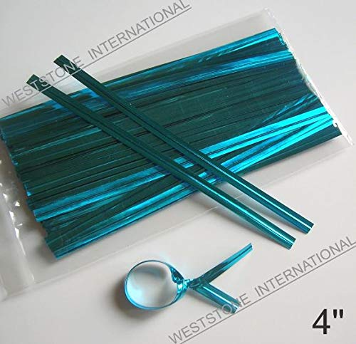 Weststone 100pcs 4 Inch Baby Blue Metallic Twist Ties - Foil Twist Ties for Cello Bags, Treat Bags - Perfect for Birthday Parties, Wedding Favors, Baby Showers & Gift Wrapping