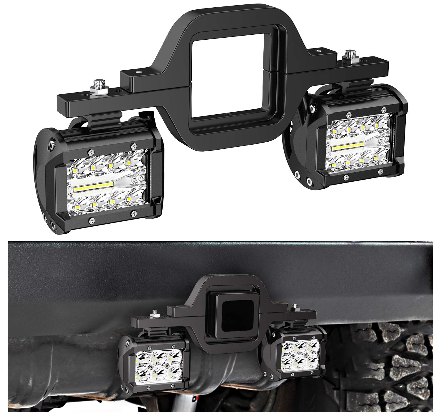 Nilight 2 Pack 4 Inch 60W LED Pod Lights with 2 Inch Tow Hitch Mounting Brackets - Waterproof Off-Road Reverse Lights for Pickup Trucks, ATV, SUV, Trailer & Boat - Perfect for Night Driving, Camping & Off-Road Adventures