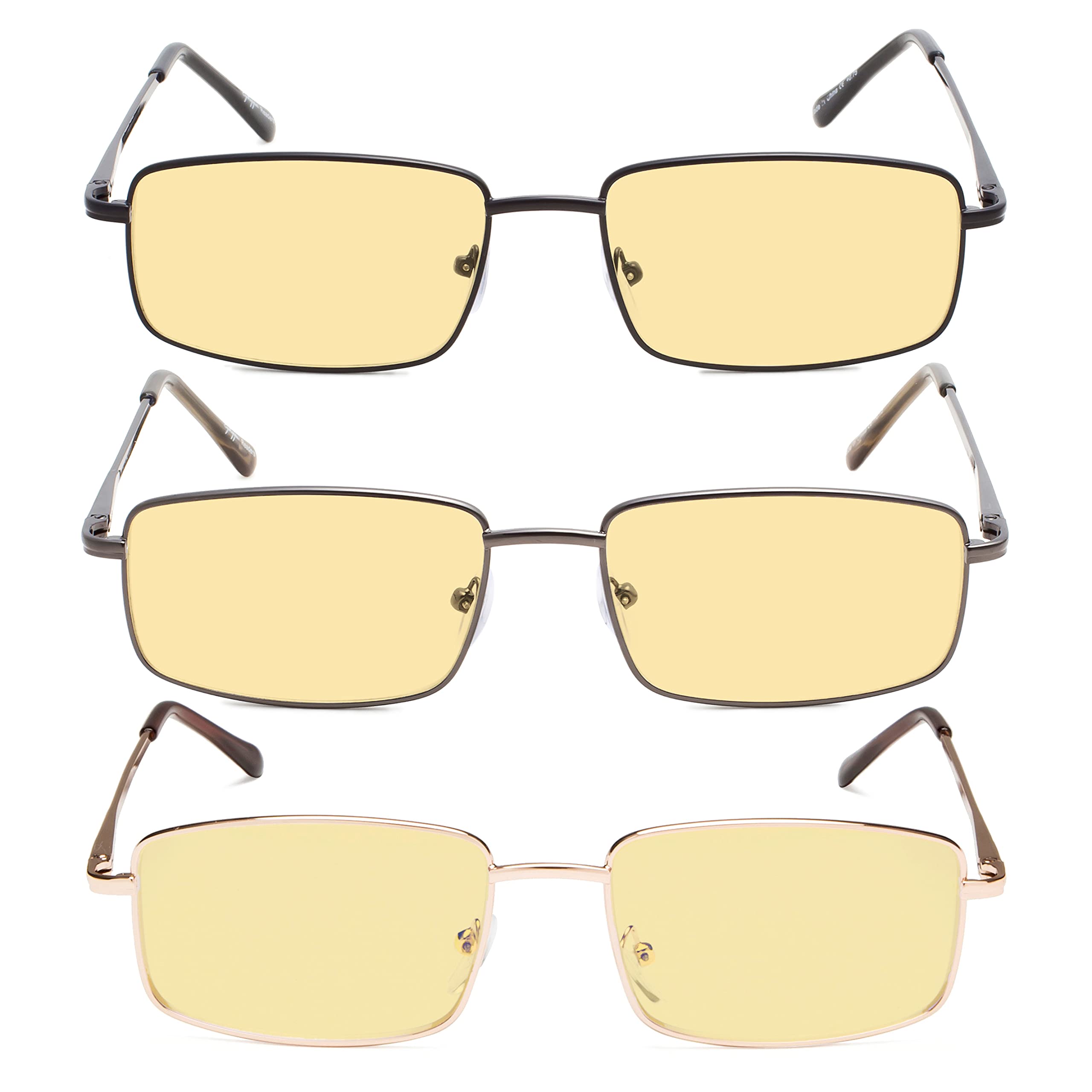3 Pack Blue Light Blocking Reading Glasses for Men - Anti Eye Strain Computer Glasses with +1.25 Magnification, Yellow Tinted Lenses for Screen Time & Digital Eye Fatigue Relief - Perfect for Office Work, Gaming & Late Night Reading