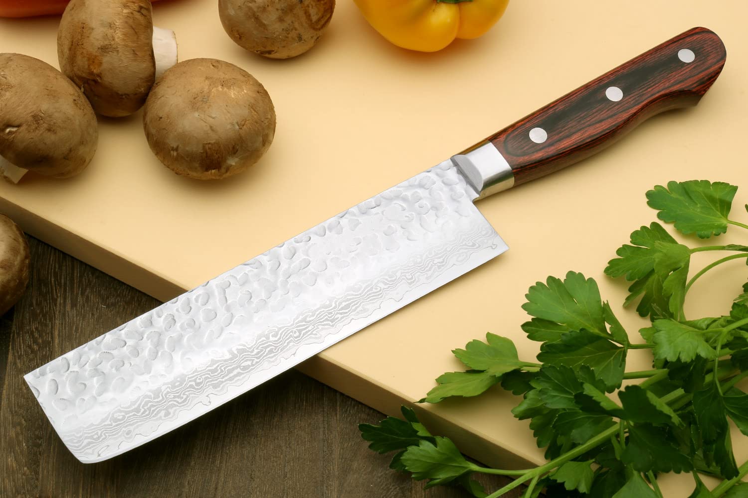 Yoshihiro VG10 16 Layer Hammered Damascus Nakiri Knife 6.5