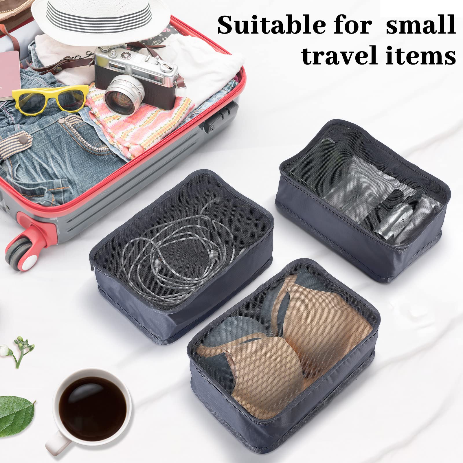 12-Piece Travel Packing Cubes Set - Lightweight Mesh Luggage Organizer Bags (12x8x5 Inches, Grey) - Perfect for Suitcase Organization, Business Trips & Weekend Getaways