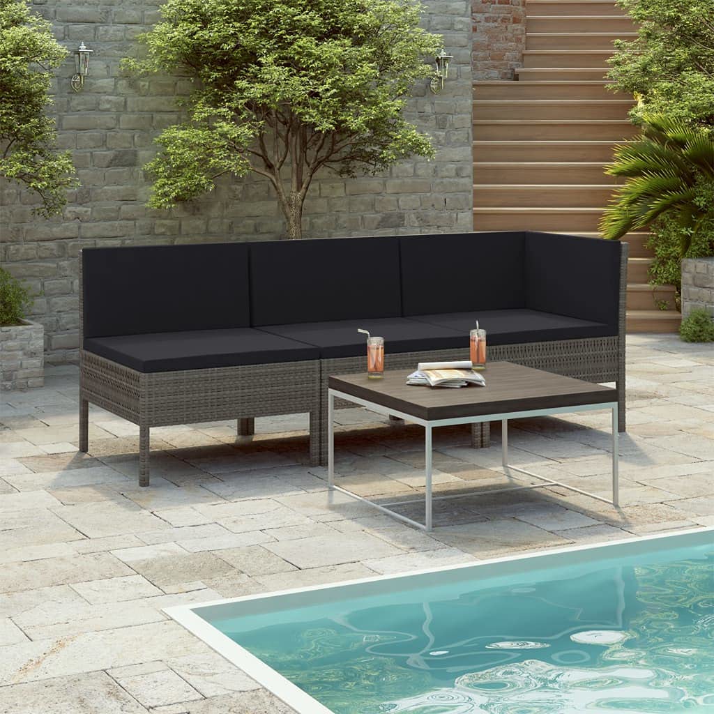3-Piece Outdoor Patio Sofa Set with Cushions - Poly Rattan Garden Lounge Furniture for Backyard, Porch & Poolside Relaxation | Durable Weather-Resistant Wicker Sectional for Outdoor Living Spaces