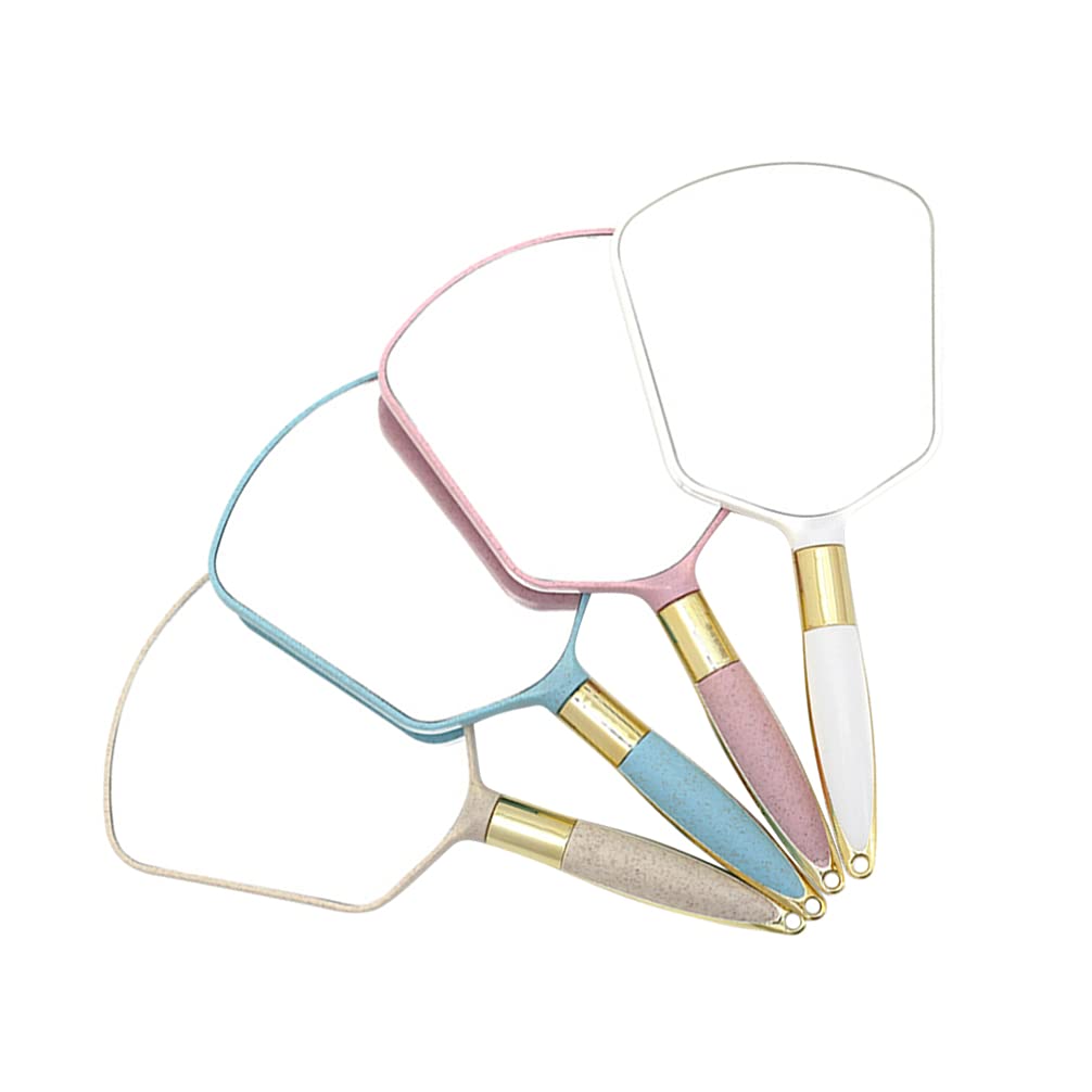 Veemoon 4-Piece Portable Makeup Mirror Set with Handle - Plastic Cosmetic Vanity Mirror for Travel, Home & Professional Use - Pink, Blue, Beige & White - Perfect for Women's Makeup, Salon & On-the-Go Touch Ups