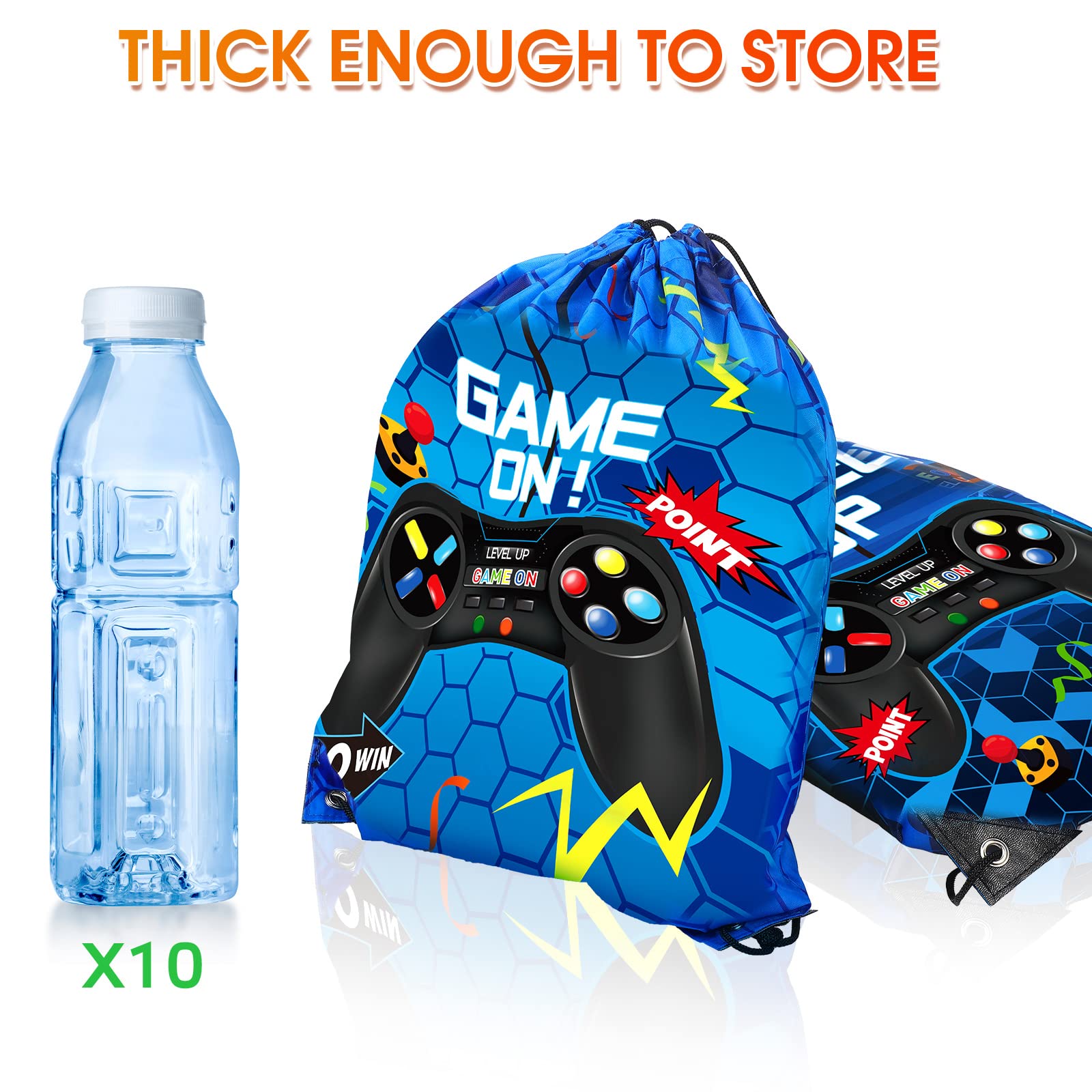 10 Pack Blue Video Game Drawstring Favor Bags 17x13 Inch - Perfect for Birthday Parties, Loot Bags, and Gaming Themed Events