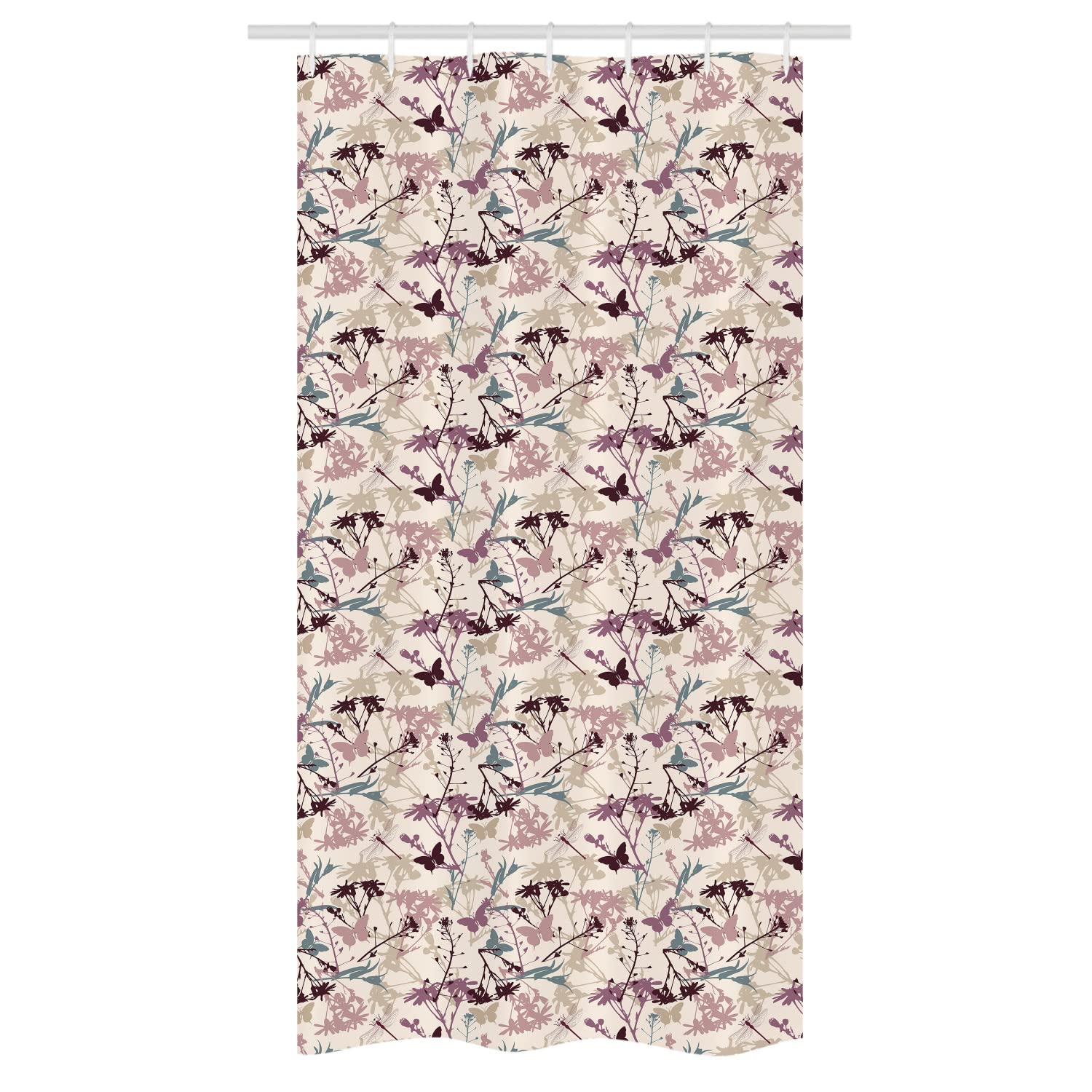 Ambesonne Floral Shower Curtain Set with Butterflies & Dragonflies - Wildflowers Abstract Bathroom Decor, 36x72 Inches, Teal Beige Mauve - Waterproof Fabric for Bath & Shower, Easy Installation with Hooks