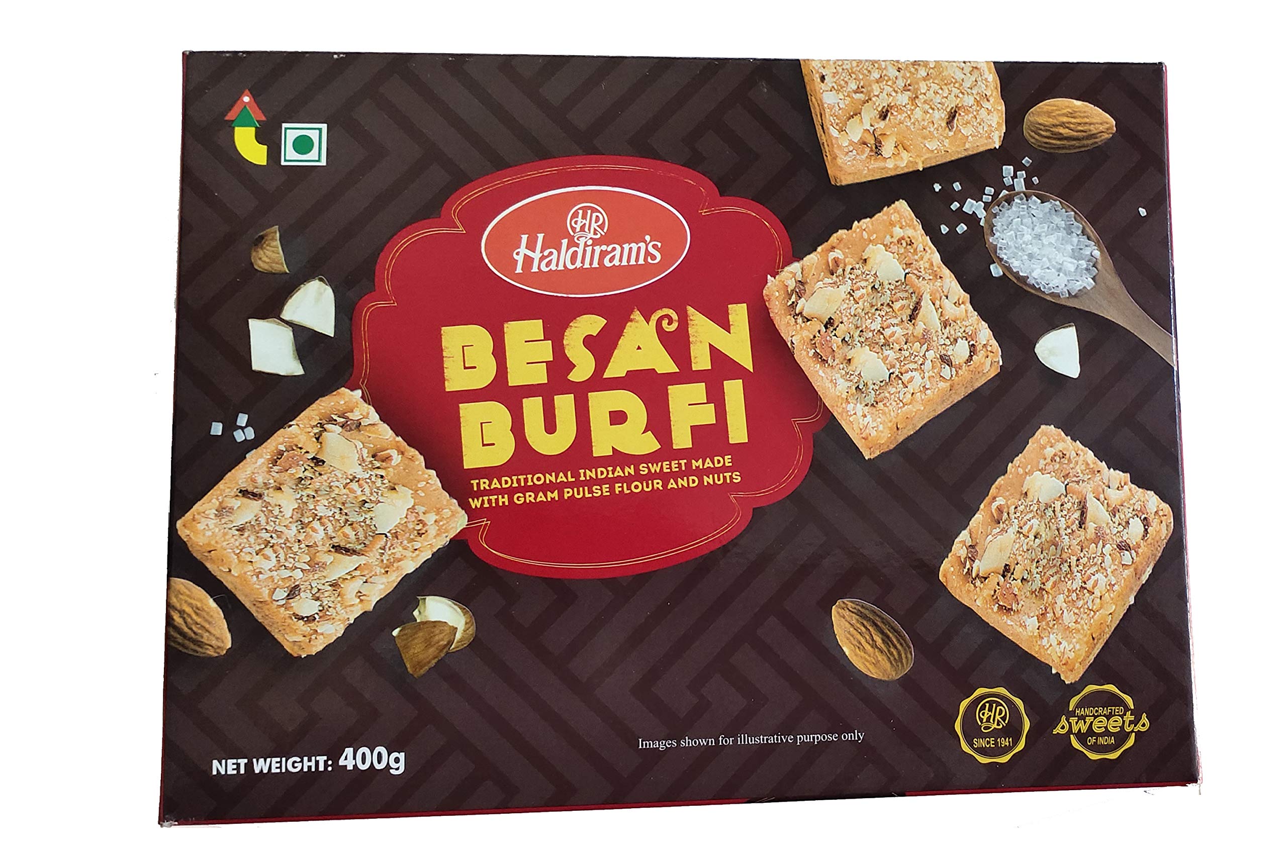 Haldiram's Besan Burfi 400g - Premium Indian Sweet Diwali Gift Box | Traditional Gram Flour Dessert with Nuts | Perfect for Festivals, Gifting & Dessert Lovers