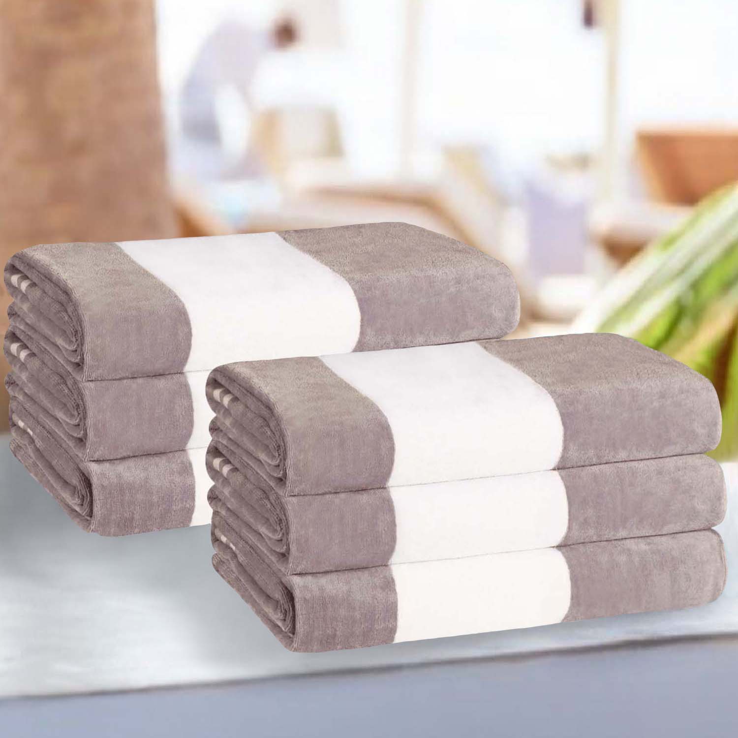 Premium Cabana Stripe Oversized Cotton Beach Towel Set of 2, 4, or 6 - Soft, Absorbent & Quick-Drying for Pool, Beach, Vacation & Spa Use