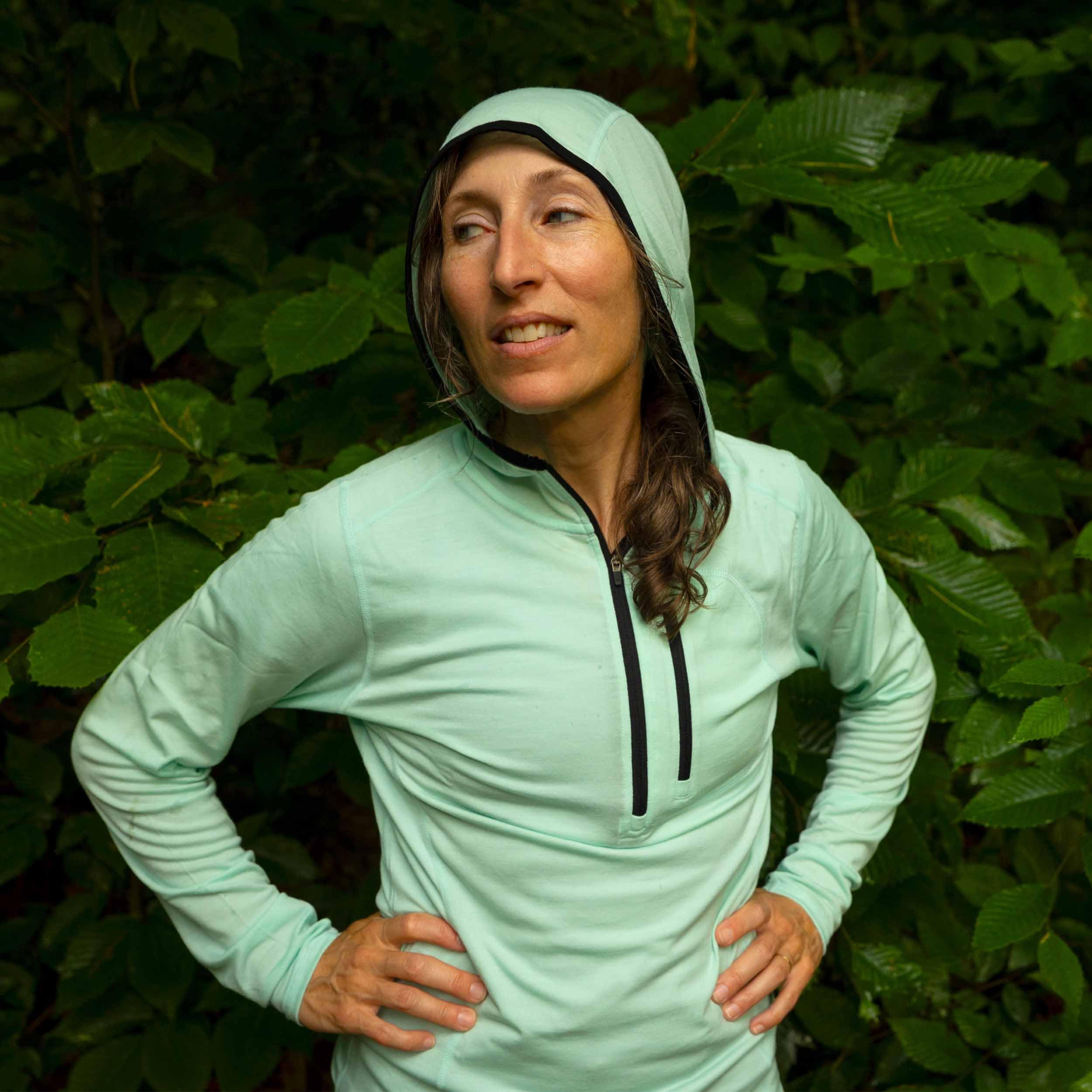 Women's Lightweight 1/4 Zip Sun Protection Hoodie - 84% Merino Wool for Hiking, Running & Outdoor Activities