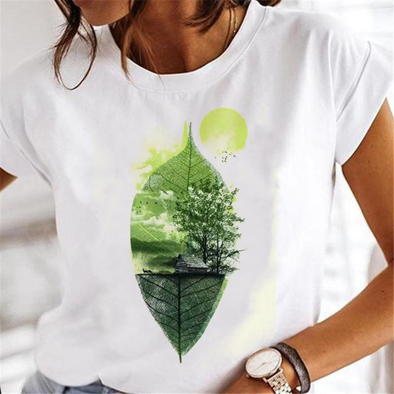 Women's Dandelion Print Cartoon T-Shirt - Fashion Casual Short Sleeve Tee for Women - Perfect for Summer Outfits, Streetwear & Graphic Tee Lovers