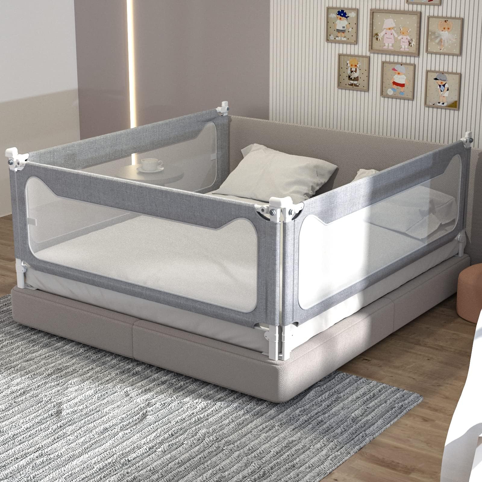 Melafa365 Adjustable Toddler Bed Rails - Safety Bed Guard for Twin, Full, Queen & King Size Beds (Gray, 1 Piece, 74