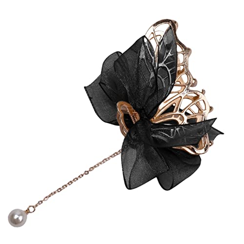 Pearl Pendant Hair Claw Clip - Bow Ribbon Tassel Metal Hairpin for Back Head Styling