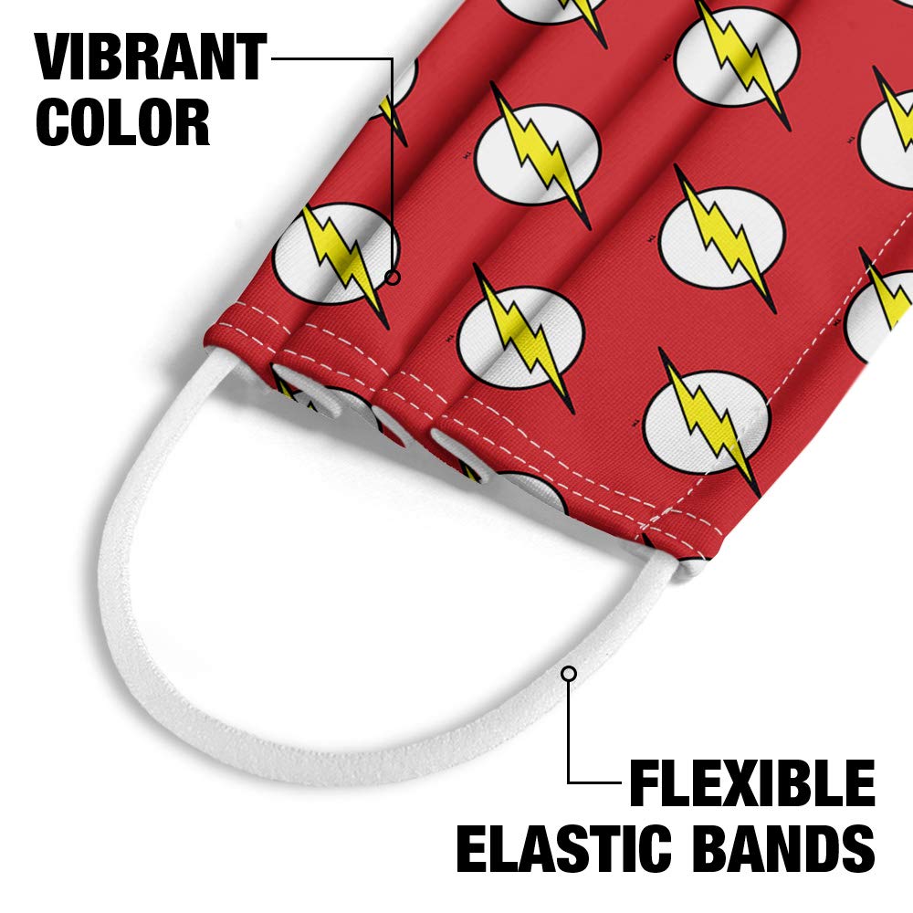 The Flash Kids Lightning Bolt Logo Reusable Face Mask - 1-Ply Breathable Fabric for School, Cosplay & Superhero Fans - DC Comics Inspired Face Covering