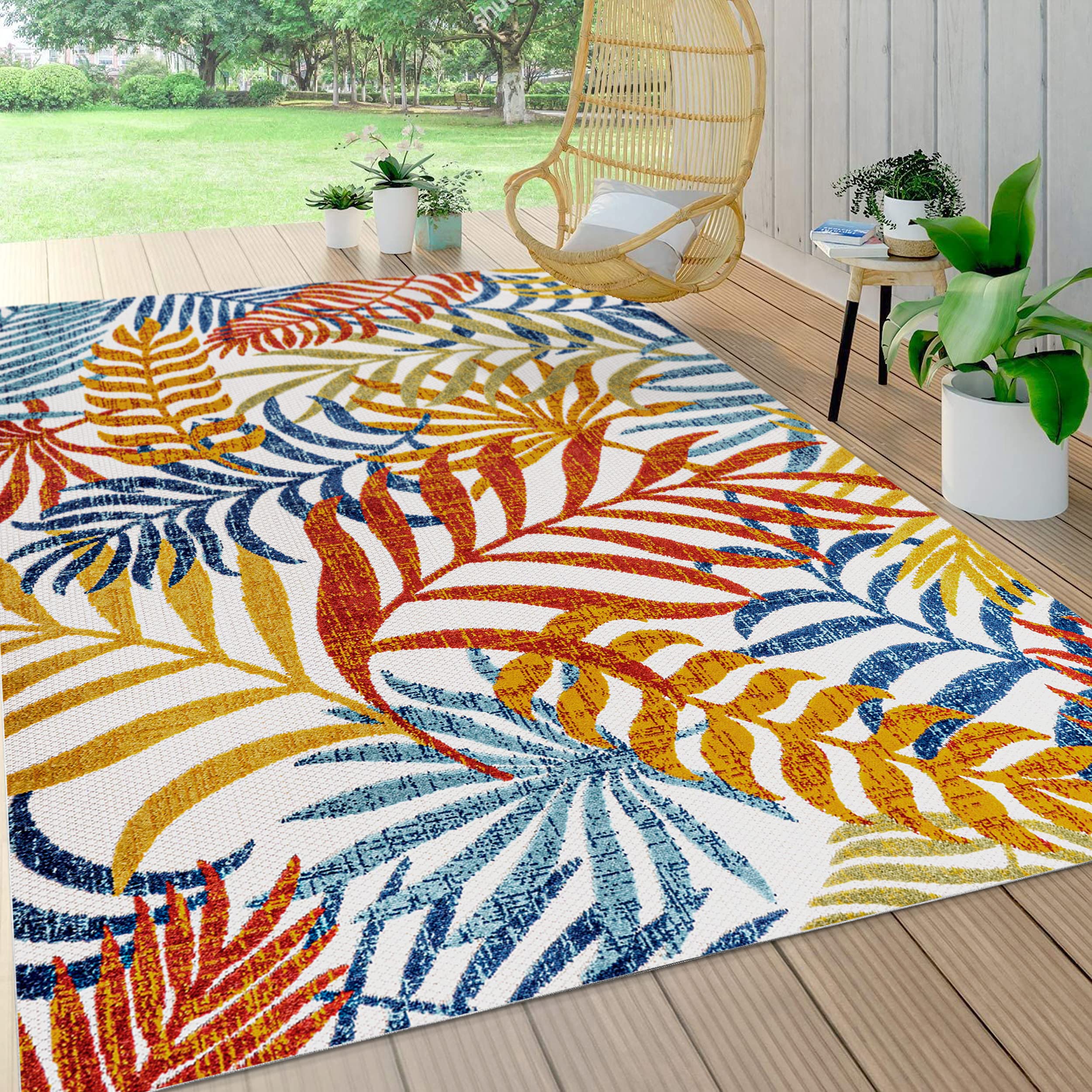 JONATHAN Y AMC100B-8 Bohemian Floral Area Rug - 8'x10' Cream/Orange Indoor Outdoor Rug with Tropics Palm Leaves Design, Non-Shedding & Easy-Cleaning for High Traffic Areas - Perfect for Bedroom, Kitchen, Backyard, Patio & Porch Decor