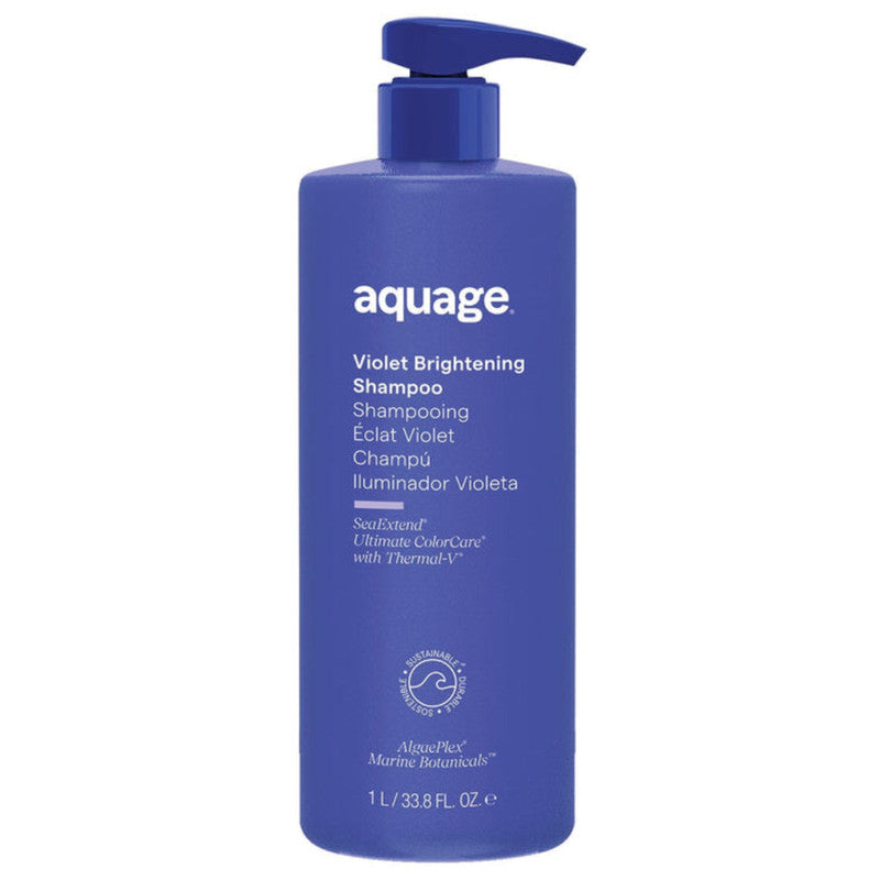 Aquage Sea Extend Violet Brightening Shampoo - Purple Toning Shampoo for Blonde & Gray Hair - Neutralizes Brassiness & Enhances Shine - Perfect for Color-Treated & Highlighted Hair Care Routine