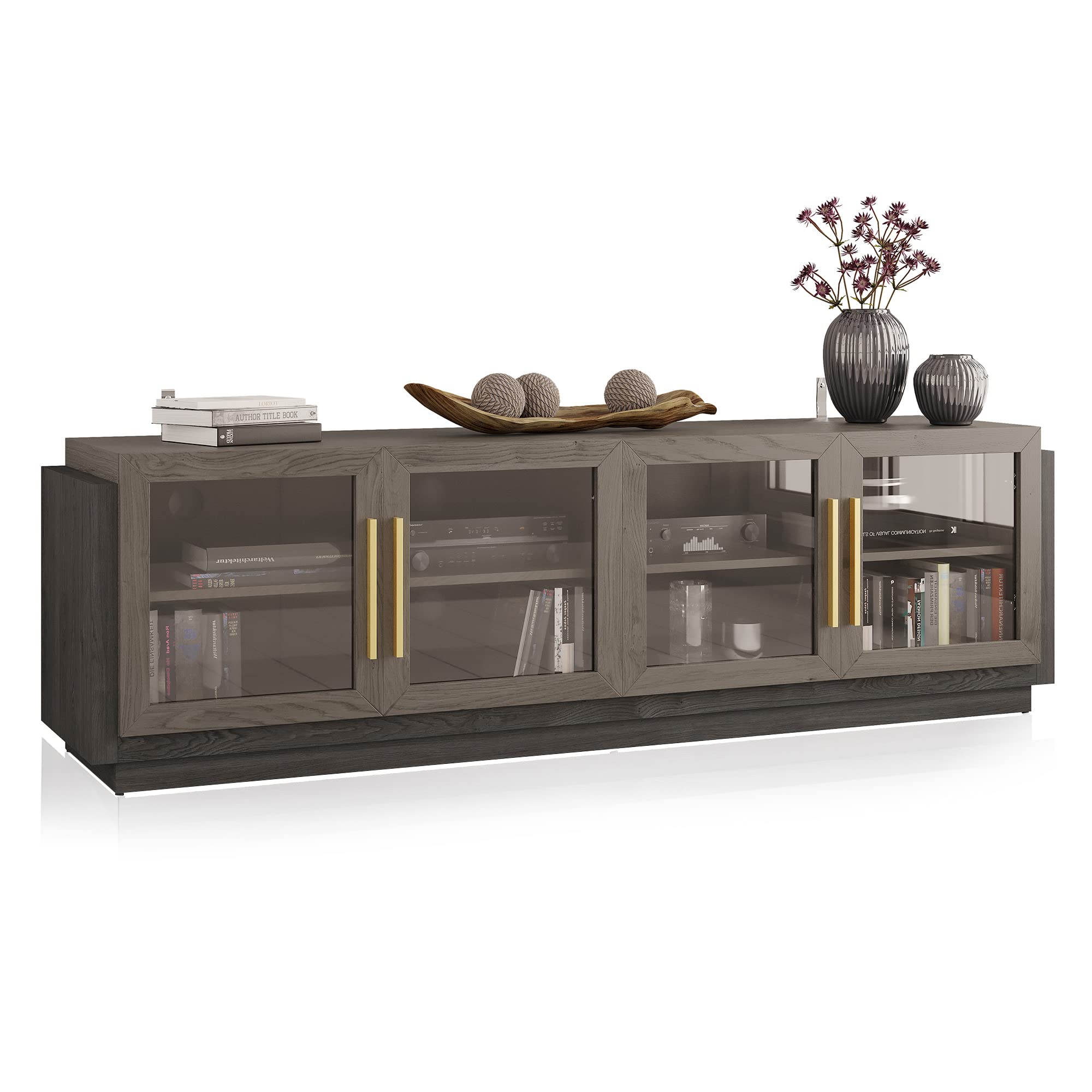 BELLEZE 70 Inch TV Stand for 75 Inch TVs - Modern Wood Entertainment Center with Storage Shelves, Living Room & Bedroom TV Cabinet - Brixston Brown - Perfect for Home Theater Setup & Media Organization