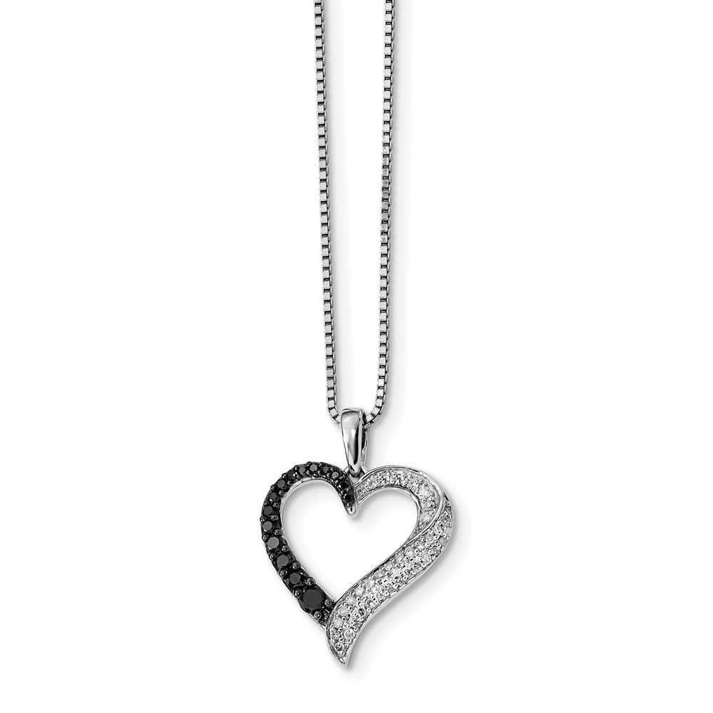Black & White Diamond 20mm Sterling Silver Ribbon Heart Necklace - Perfect for Anniversaries, Weddings & Romantic Gifts