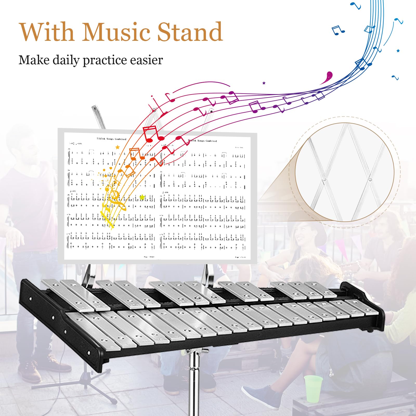 MEDIMALL 30-Note Glockenspiel Bell Kit - Professional Xylophone Percussion Instrument Set with Adjustable Stand, Music Stand, Mallets & Drum Sticks | Includes 8