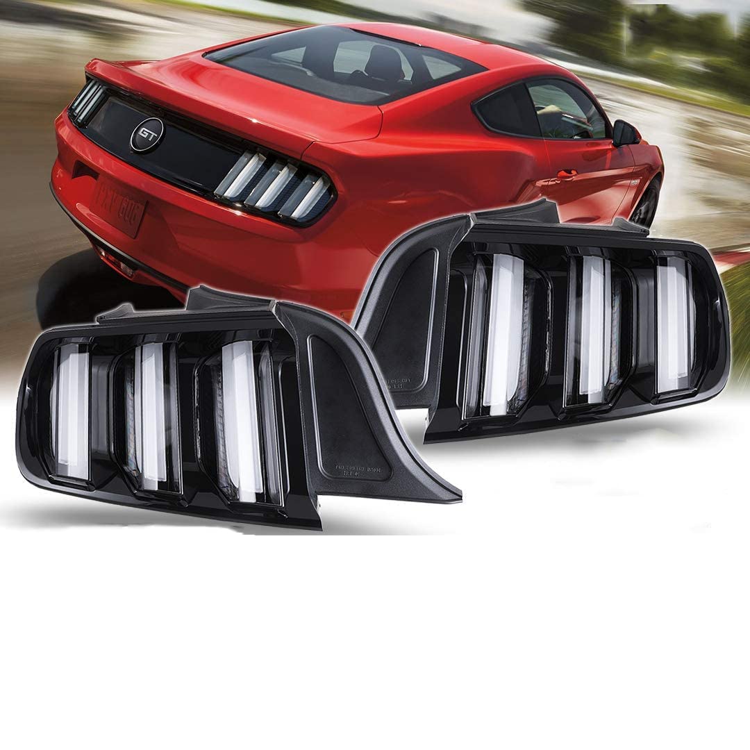 Winjet Euro Style LED Tail Lights Assembly for 2015-2022 Ford Mustang - Sequential Dynamic Turn Signals, Clear Lens (1 Pair) | Rear Lamps Upgrade for Enhanced Night Driving Safety & Style