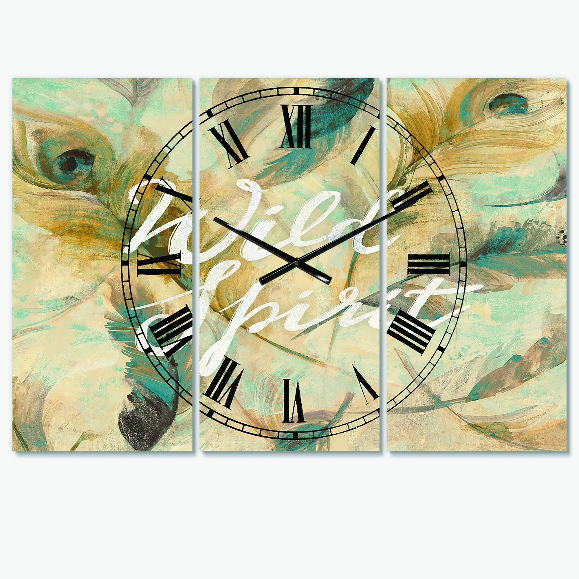Designart 'Wild Spirit Blue and Cream Cottage Feathers' Traditional Wall Clock - Vintage Farmhouse Decor for Living Room, Bedroom & Kitchen - Perfect Rustic Home Accessory for Country Style Interiors