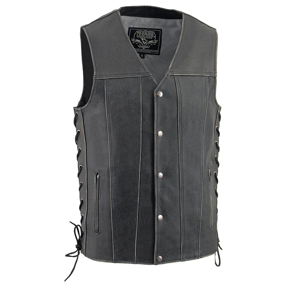 Milwaukee Leather MLM3521 Men's Distressed Gray Motorcycle Vest with Side Lace - Perfect for Biker Rides, Motorcycle Events & Casual Outfits