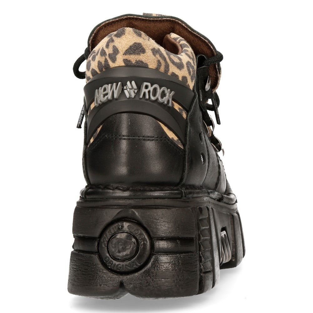 New Rock TOWER Boots - Black & Leopard Print Combat Boots for Women & Men | Perfect for Punk, Gothic & Alternative Fashion | Outdoor, Concerts & Everyday Wear
