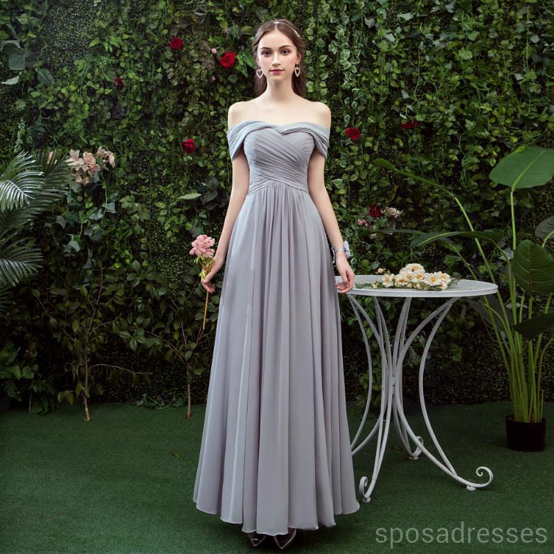 Elegant Grey Floor-Length Chiffon Bridesmaid Dresses - WG532 | Perfect for Weddings, Formal Events & Special Occasions
