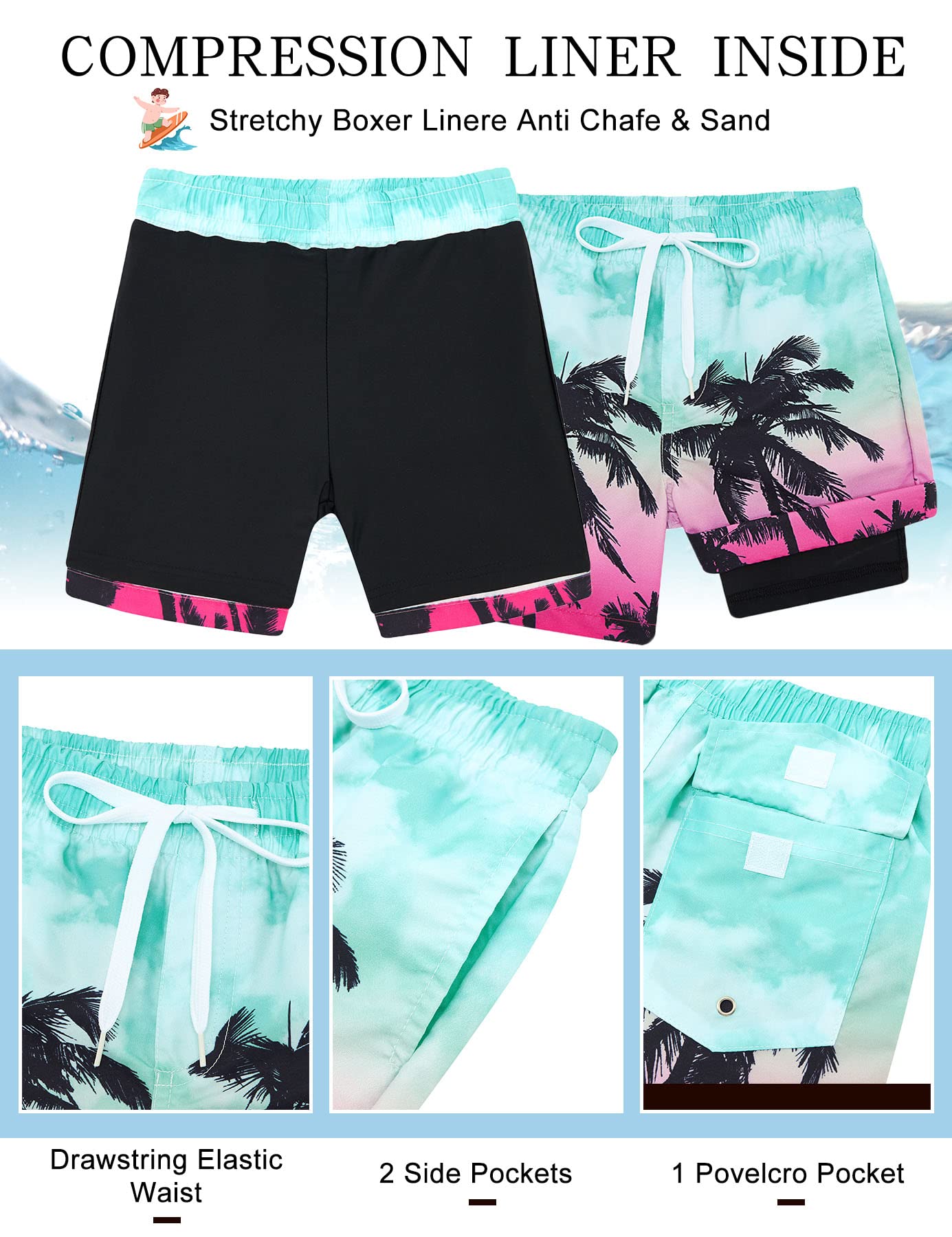 UNICOMIDEA Boys Hawaiian Shirt and Swim Trunks Set - Tropical Print 2-Piece Outfit for Kids 5-12 Years | Beach Vacation, Summer Party, Poolside Fun