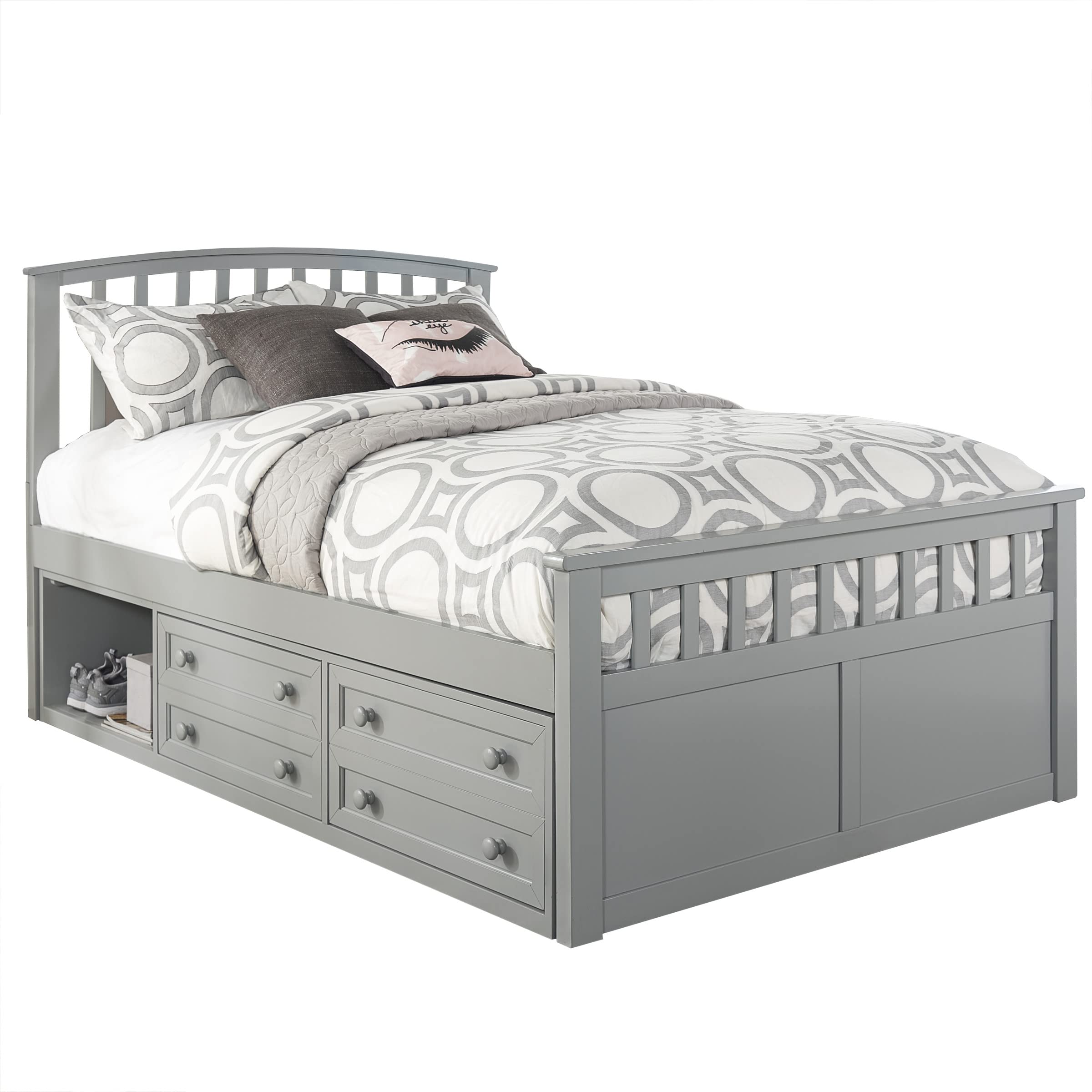 Hillsdale Furniture Charlie Full Size Captains Bed with Storage Drawer, Gray - Perfect for Kids Bedrooms, Guest Rooms & Small Spaces