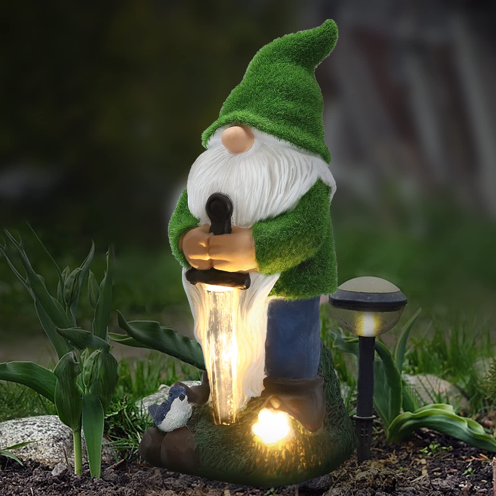 Solar LED Garden Gnomes Statue - 9.5 Inch Outdoor Knight Figurine with Solar Lights for Patio, Lawn, Yard & Porch Decor | Weather-Resistant Garden Ornament & Unique Gift Idea for Home & Outdoor Decor