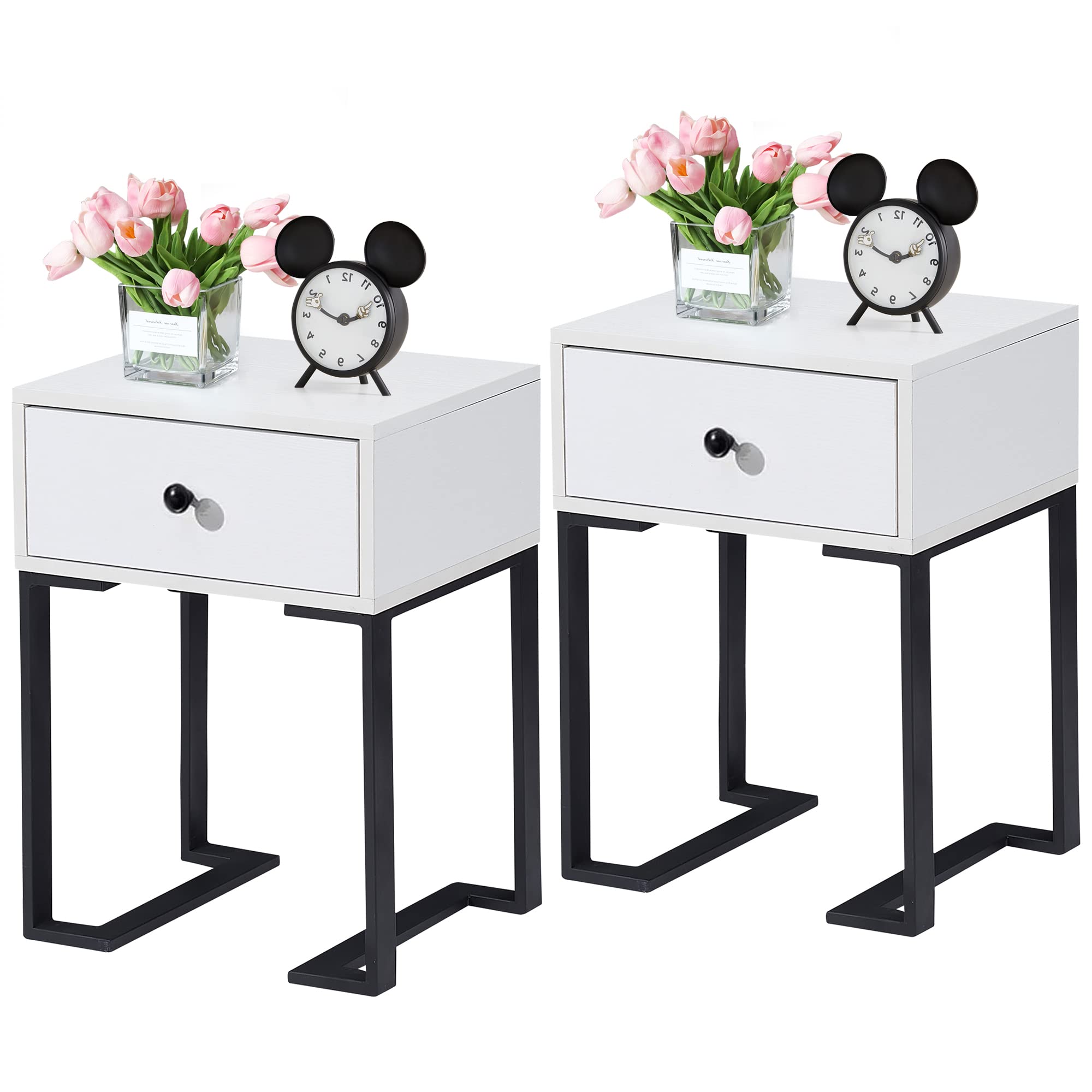 VECELO Nightstands Set of 2 - White End Tables with Storage Drawers for Bedroom & Living Room | Perfect for Small Spaces, Apartment Furniture & Home Organization