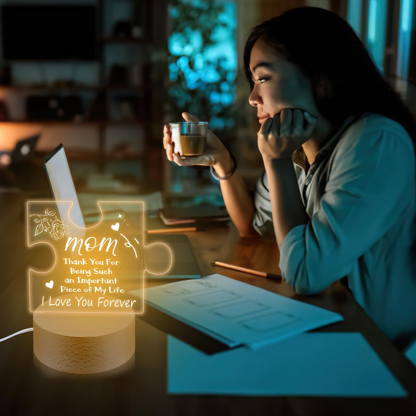 Personalized Acrylic Night Light for Mom - Custom Christmas & Birthday Gift from Daughter or Son | Heartwarming Home Decor for Bedroom, Nursery, or Living Room
