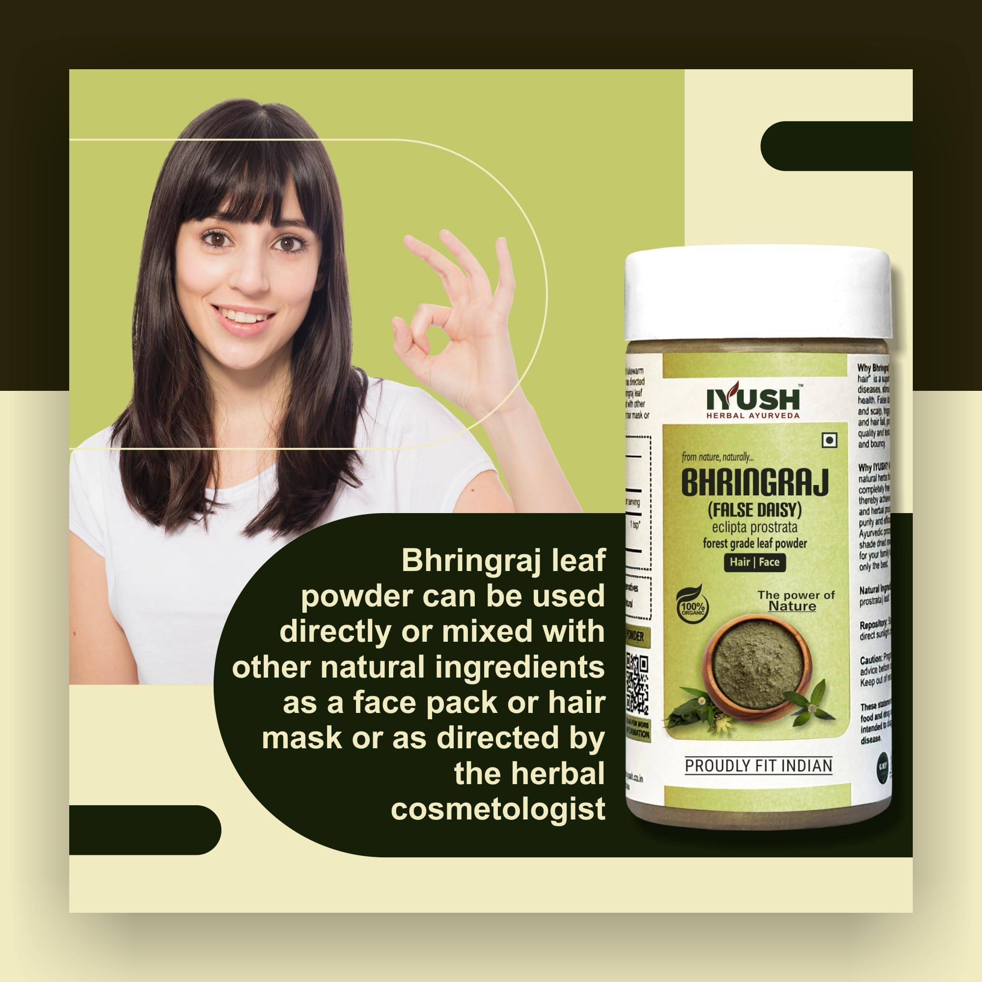 IYUSH Ayurvedic Bhringraj Powder (Eclipta Prostrata) for Hair Growth & Skin Care – 100g | Natural Herbal Remedy for Thicker Hair & Glowing Skin | Perfect for DIY Hair Masks & Ayurvedic Beauty Routines