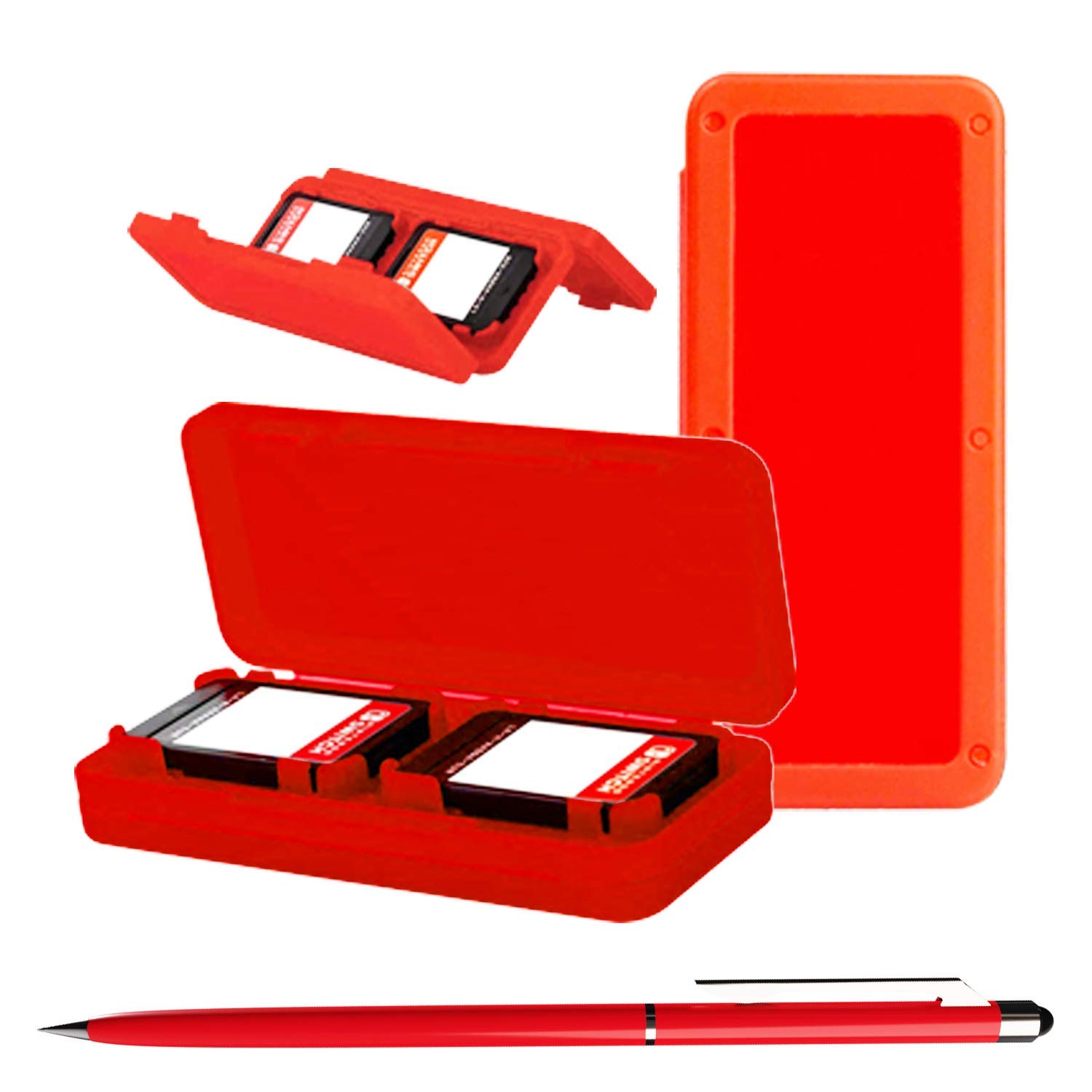 Orzly Switch Lite Accessories Bundle - Protective Case, Tempered Glass Screen Protector, USB Charging Cable, Game Card Holder, Comfort Grip & Thumb Grips for Nintendo Switch Lite (Red) - Perfect for Gaming On-The-Go & Travel Protection