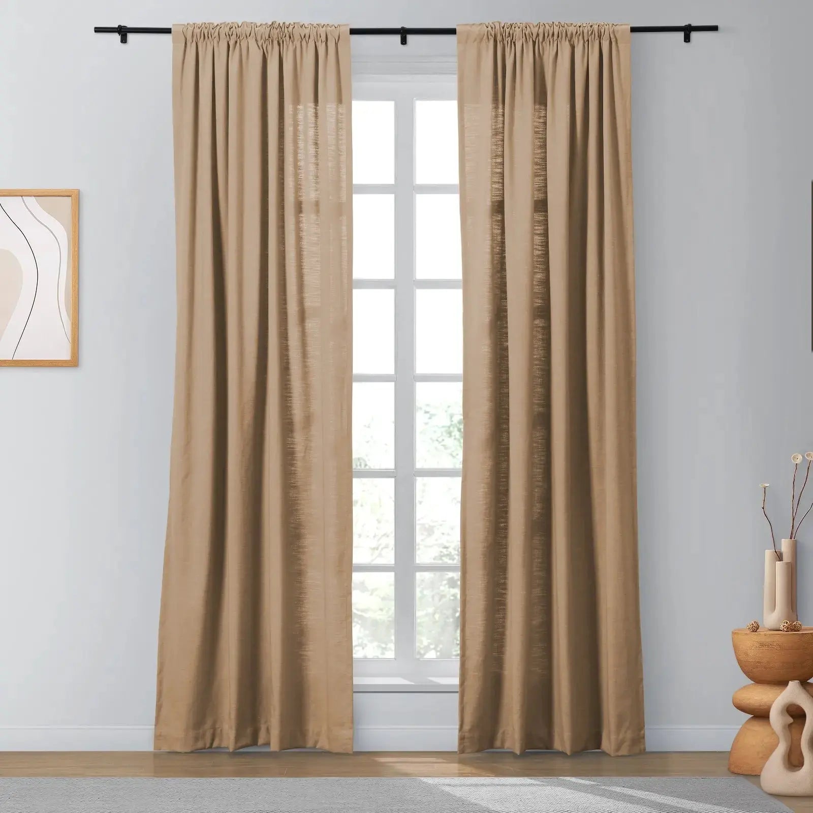 Isabella Heavyweight Cotton Blackout Curtains - Soft Top Thermal Insulated Drapes for Living Room & Bedroom - Noise Reducing & Energy Saving Window Treatments