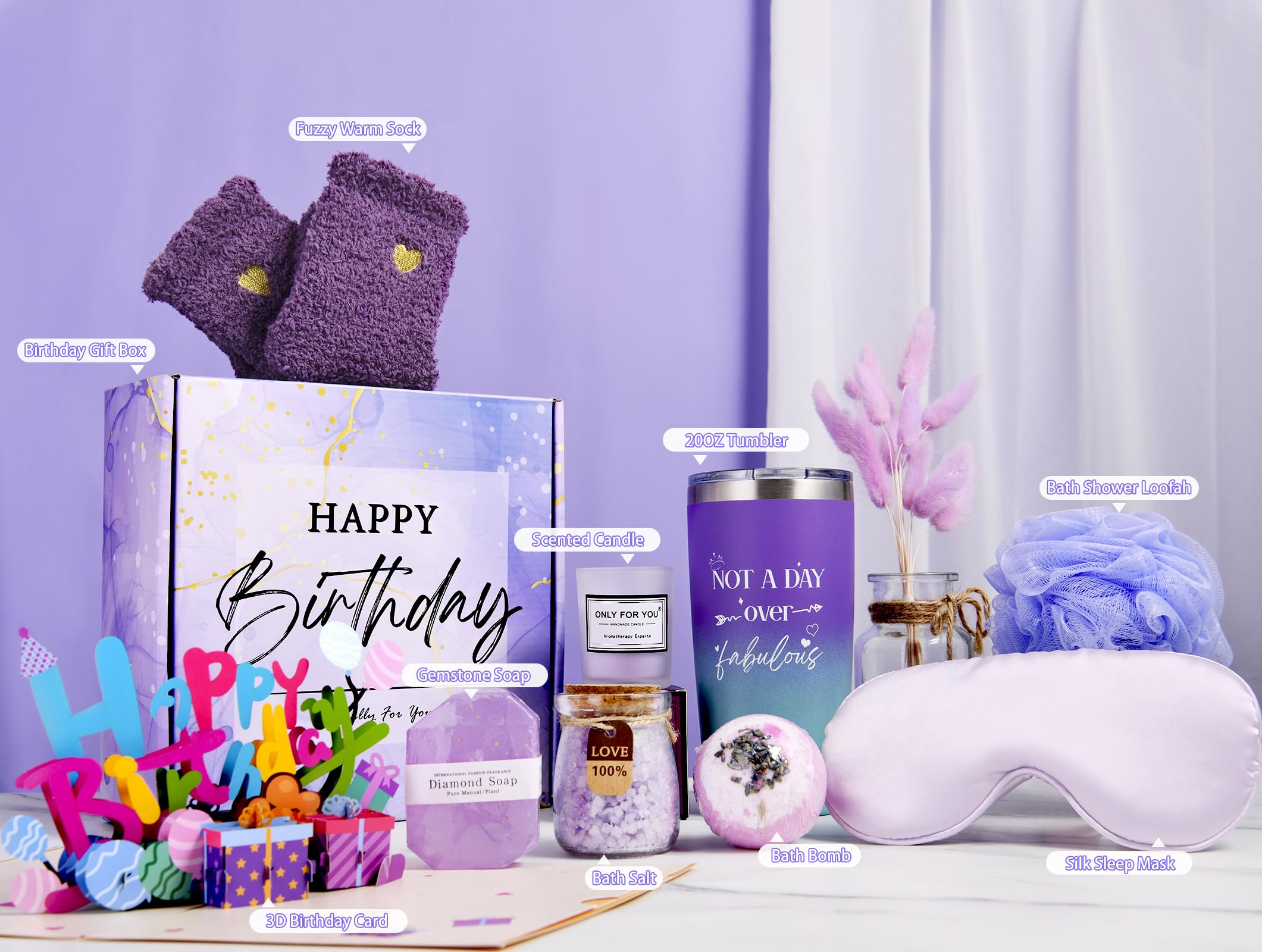 Happy Birthday Gifts for Women - Spa Gift Baskets for Her, Relaxing Bath Set for Mom, Sister, Girlfriend | Unique Birthday Present Box for Women Who Have Everything | Perfect for Self-Care, Pampering & Special Occasions