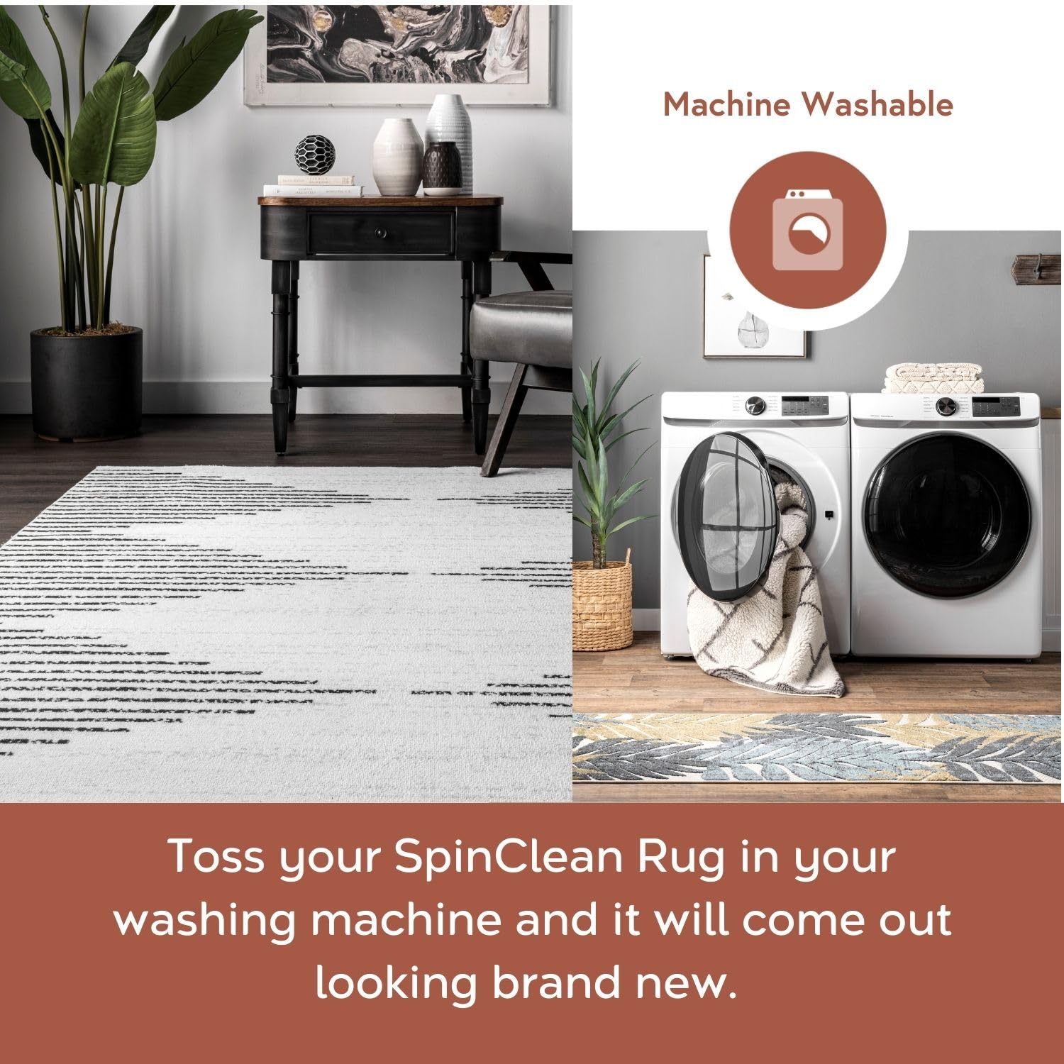 nuLOOM 8' Round SpinClean Machine Washable Stain-Resistant Area Rug with Non-Slip Backing - Low Profile Soft Floor Covering for Living Room, Bedroom, Dining Room - Romina White - Perfect for Home Decor, Pet-Friendly Spaces & High Traffic Areas