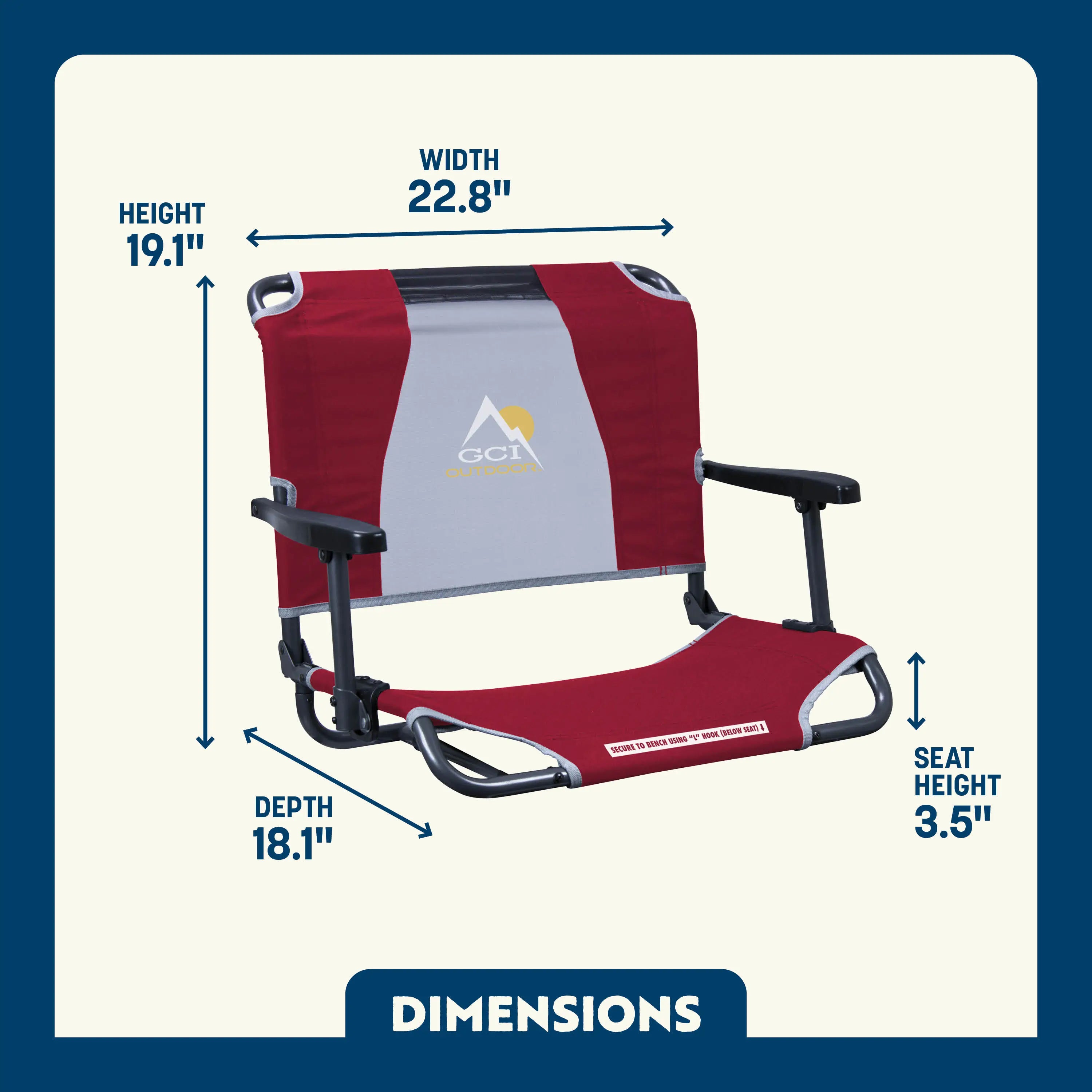 Big Comfort Stadium Chair with Armrests - Portable Folding Seat for Outdoor Sports, Concerts, and Camping - Heavy Duty Bleacher Chair with Back Support