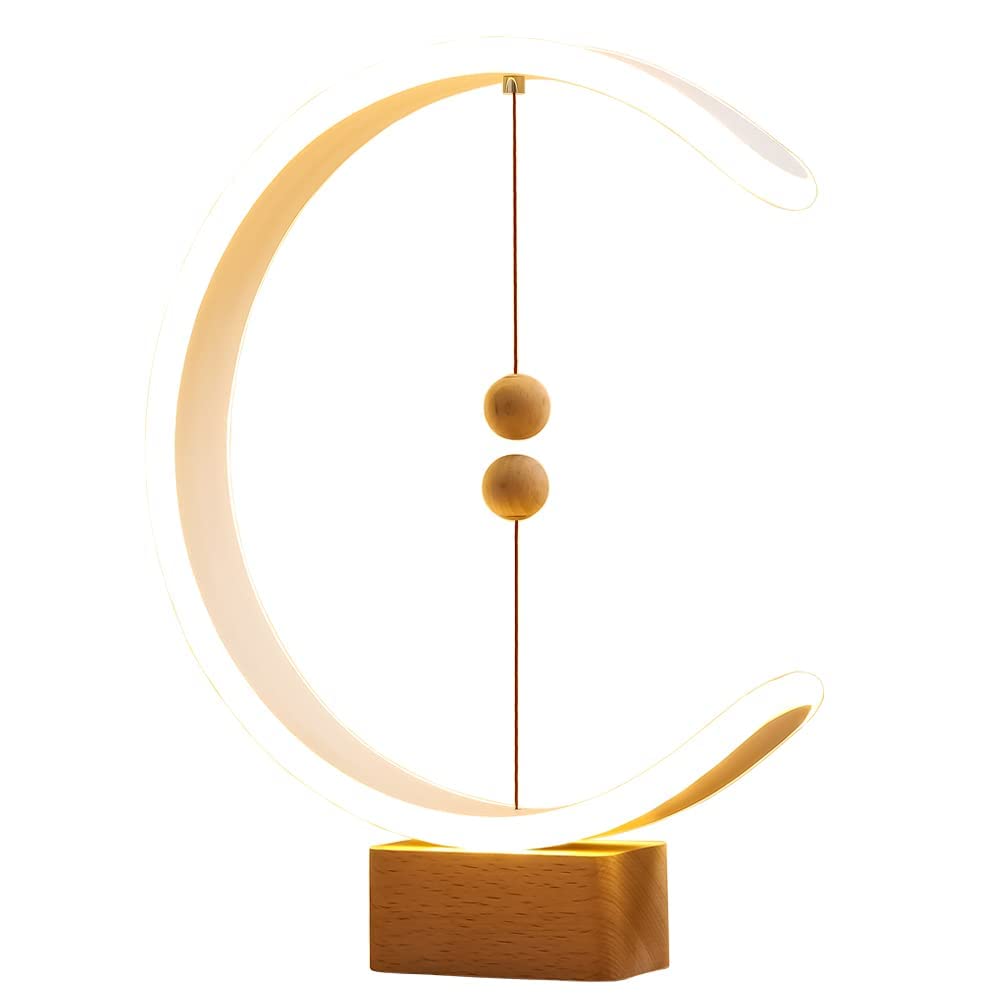 YIEONSHION Modern Smart Magnetic Balance Desk Lamp - LED Wooden Suspension Night Light for Bedroom, Dorm, Office | Creative Home Decor & Fun Birthday Gift Idea
