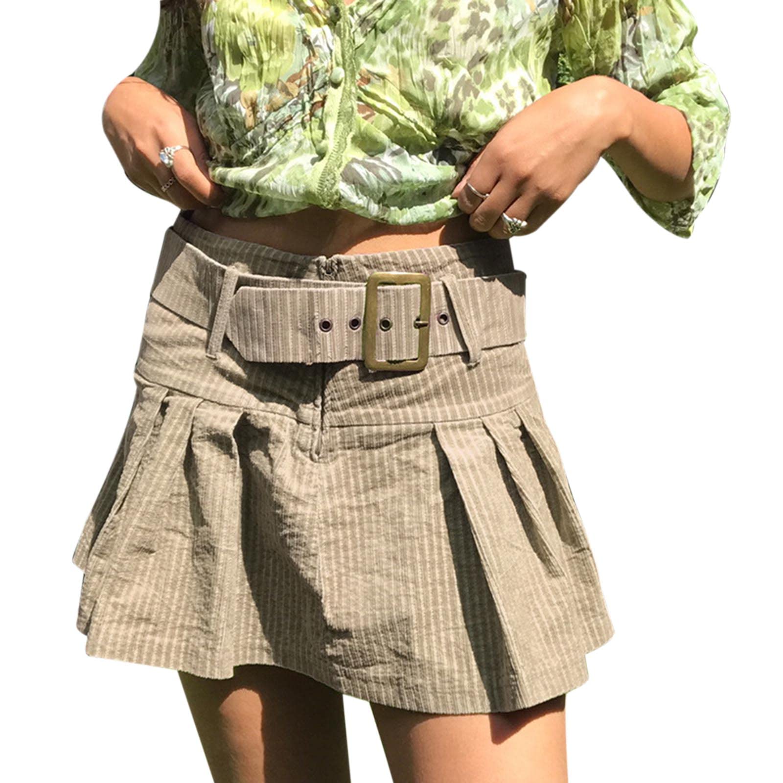 Women's High Waist Mini Pleated Skirt - Vintage 90s A-Line Flared Denim Skater Skirt with Ruffle Trim | Perfect for E-Girl, Goth Fashion & Casual Outfits