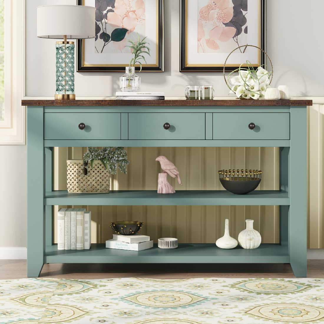 Modern Console Table Sofa Table - U_Style Entryway Hallway Furniture for Living Room, Bedroom | Sturdy Sideboard with Storage Shelf | Green Finish (WF212303AADGreen) | Perfect for Foyers, Apartments & Home Decor