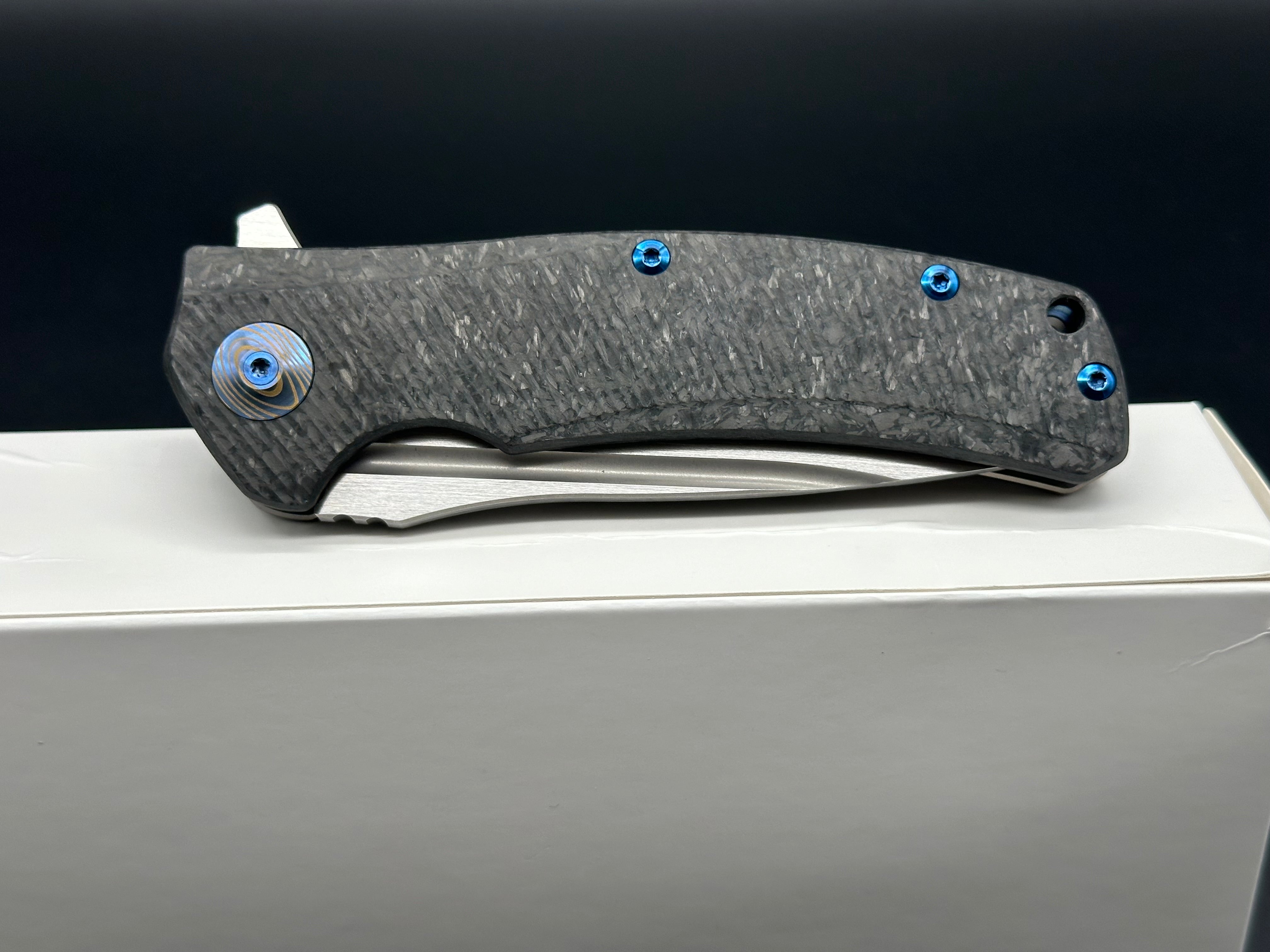Reate Horizon D Titanium Folding Knife with Marble Carbon Fiber Scales & Real Timascus Clip - EDC, Outdoor, Camping, Survival Gear