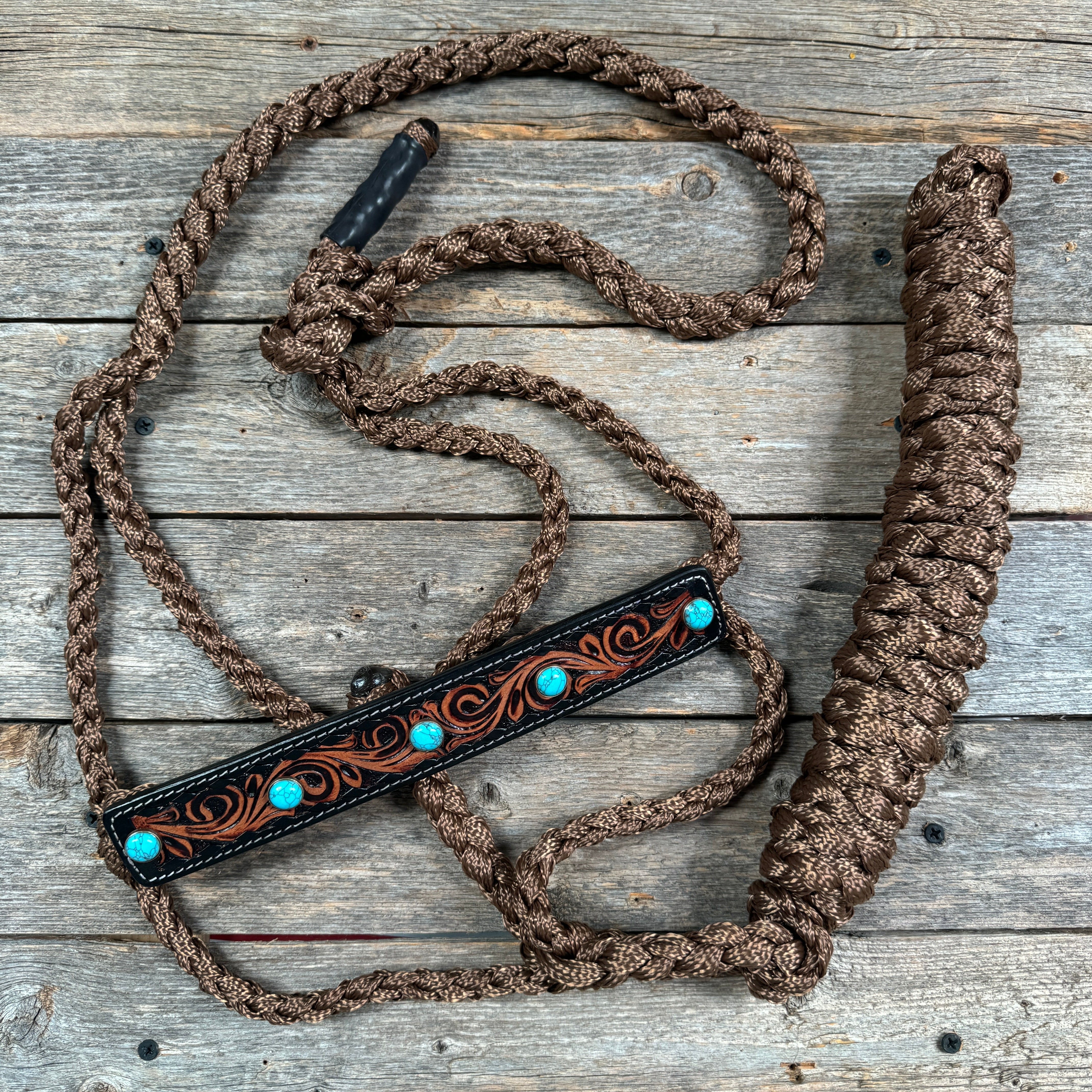 Premium Leather Mule Tape Halter with Turquoise Cabochon Conchos - Western Equestrian Headgear for Horses, Riding & Show Events