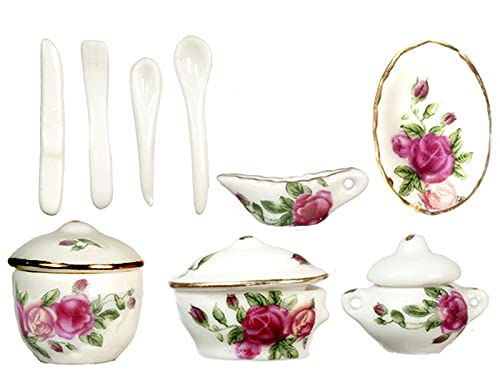 Factory Direct Craft Red Rose Dinnerware Set - Miniature Dollhouse Dining Set for Tea Parties, Weddings & Collectibles