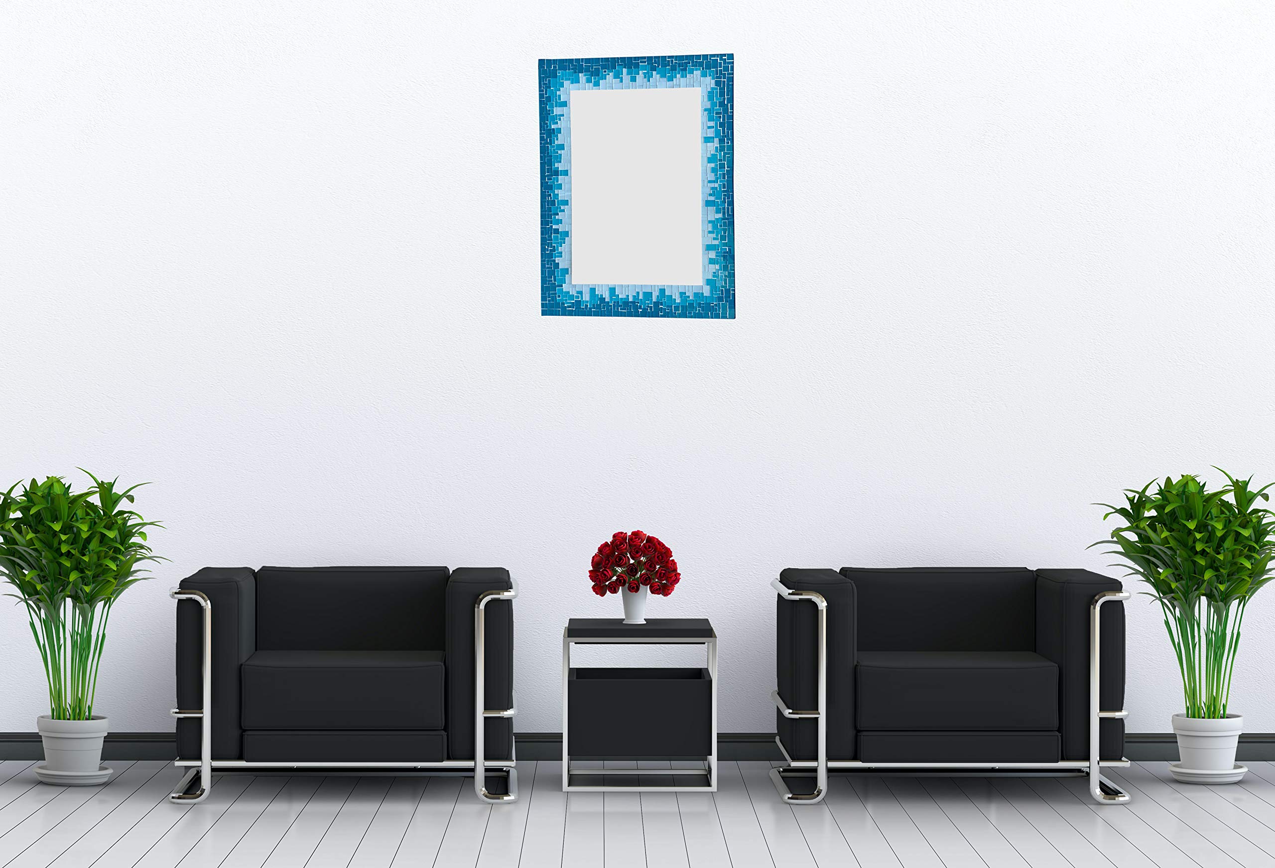 Handcrafted Sea-Blue Turquoise White Mosaic Wall Mirror - 32