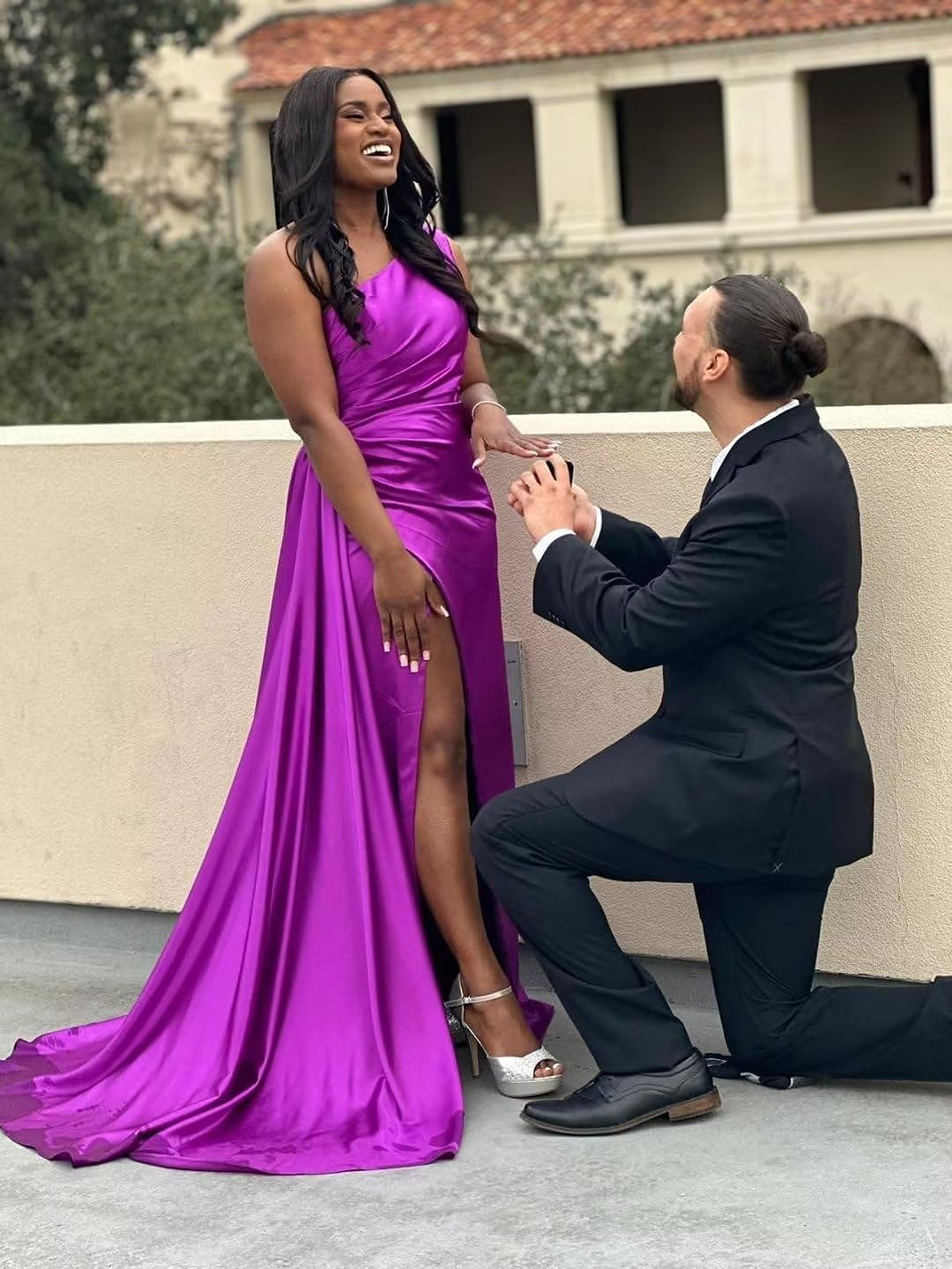 Elegant One Shoulder Satin Bridesmaid Dress for Women - Mermaid Prom Gown with High Slit for Formal Evening Parties, Weddings & Special Occasions